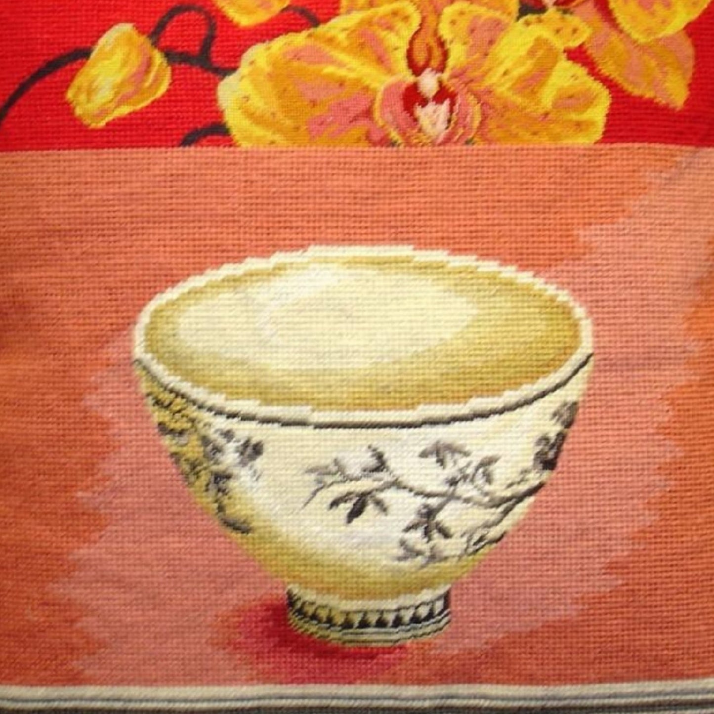 Handmade Wool Needlepoint Pillow Cover - Decorative Throw Cushion Cover - Vintage Floral Embroidery Design  Kathryn White Design N