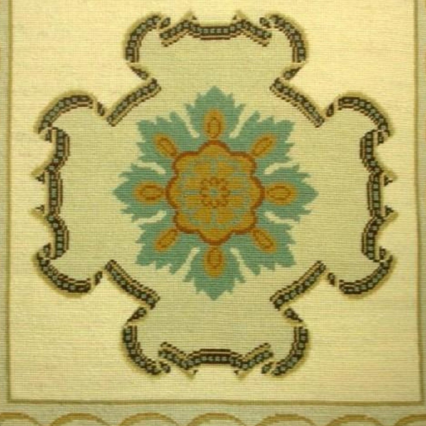 Handmade Wool Needlepoint Pillow Cover - Decorative Throw Cushion Cover - Vintage Floral Embroidery Design  medallion center with tassels