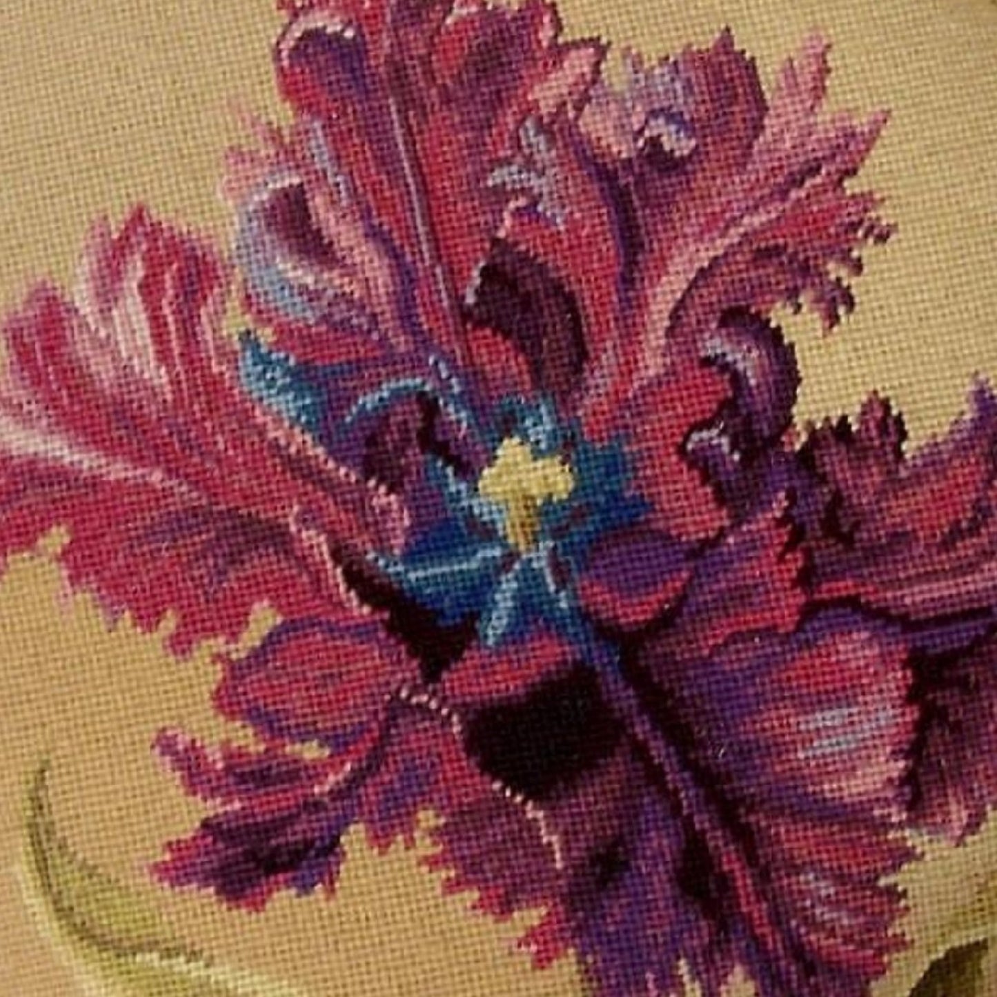 Handmade Wool Needlepoint Pillow Cover - Decorative Throw Cushion Cover - Vintage Floral Embroidery Design Alexandra Churchill designPurple Orchard