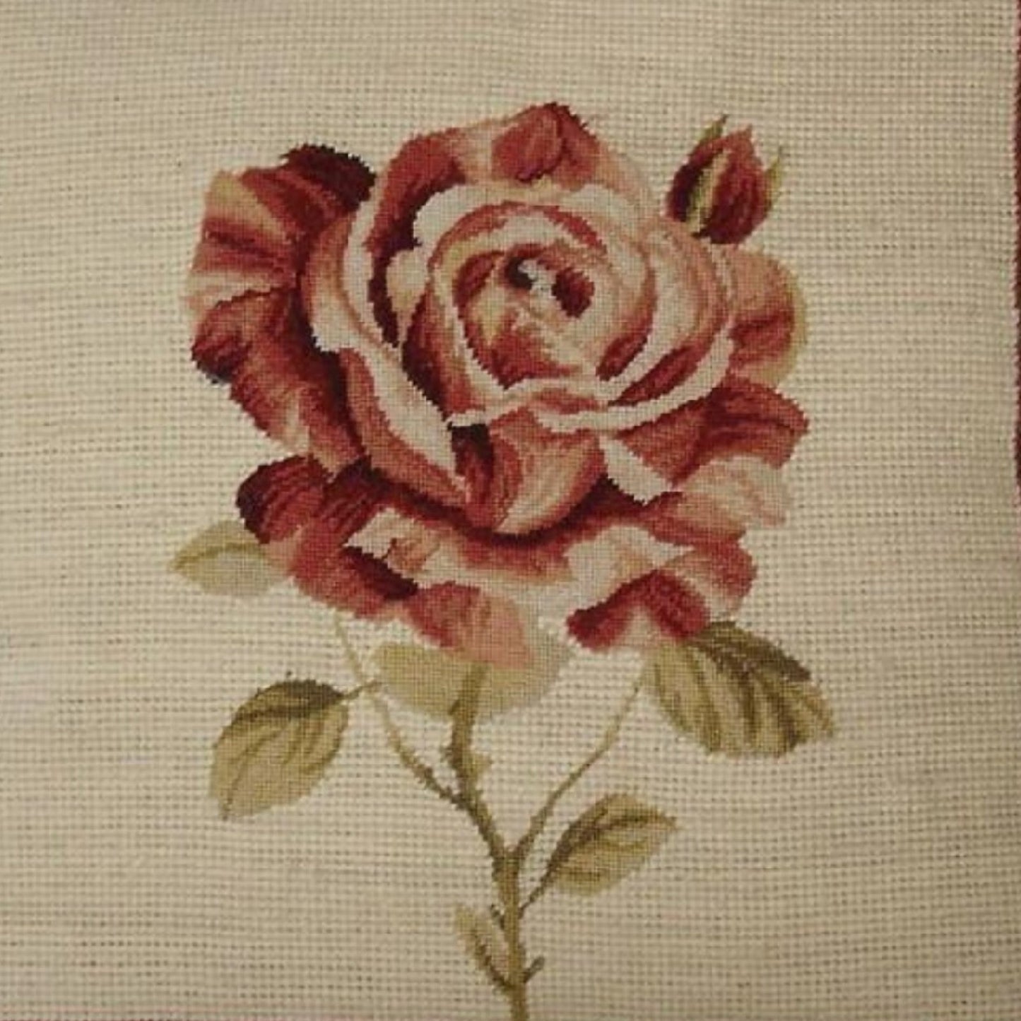 Handmade Wool Needlepoint Pillow Cover - Decorative Throw Cushion Cover - Vintage Floral Embroidery Design redRose Lauren Hamlton design with 2 color tassel