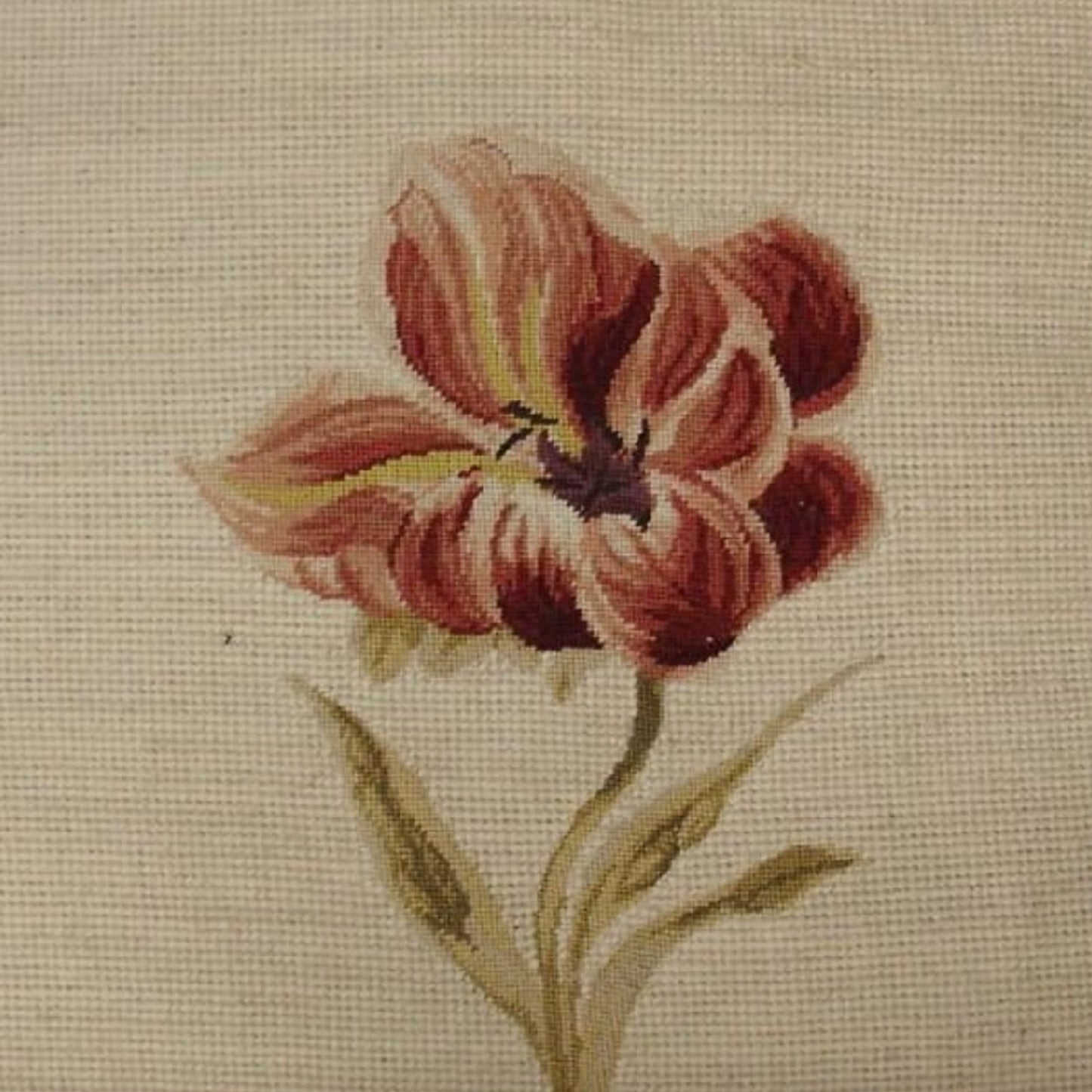 Handmade Wool Needlepoint Pillow Cover - Decorative Throw Cushion Cover - Vintage Floral Embroidery Design redPeonie Lauren Hamlton design with 2 color tassel