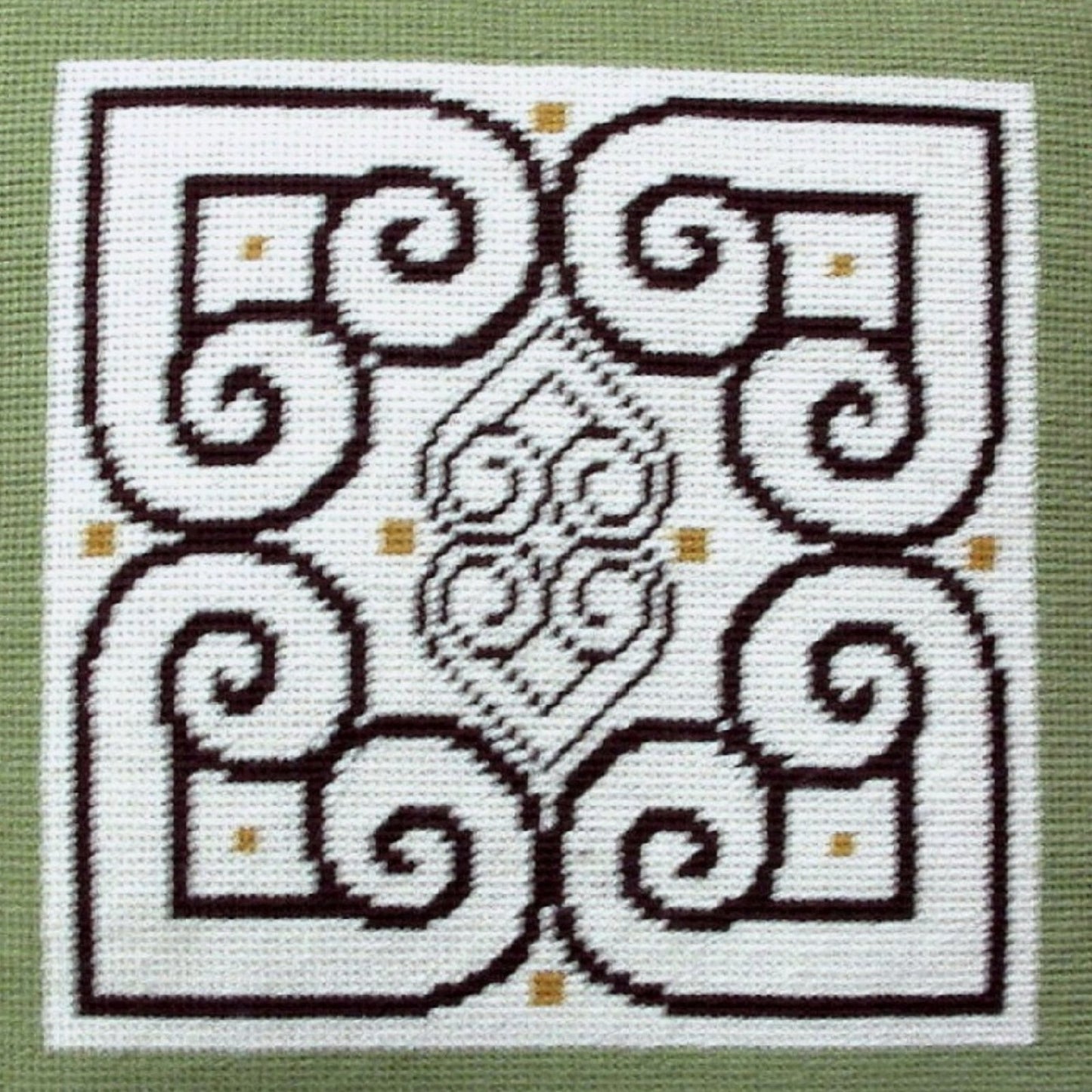 Handmade Wool Needlepoint Pillow Cover - Decorative Throw Cushion Cover - Vintage Floral Embroidery Design tapestry heartscroll design green/brown