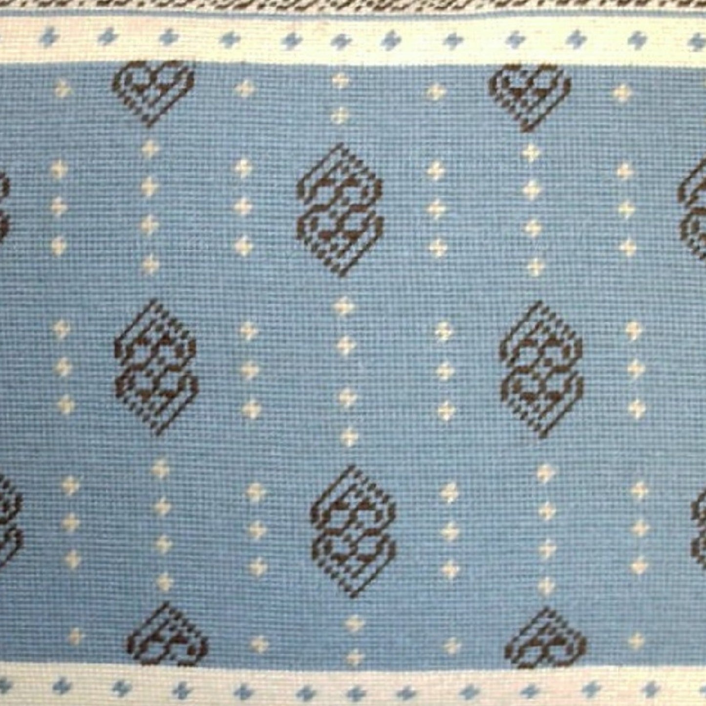 Handmade Wool Needlepoint Pillow Cover - Decorative Throw Cushion Cover - Vintage Floral Embroidery Design blue/brown heartscroll rct design