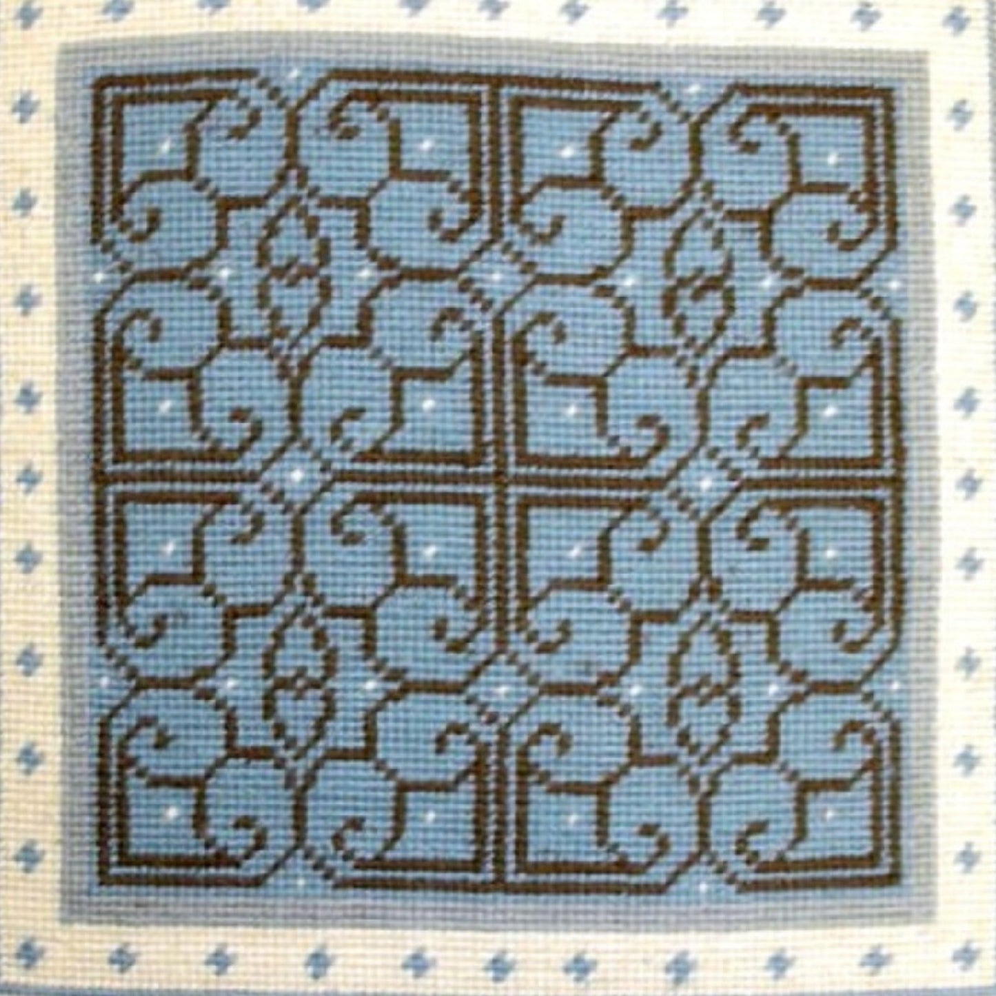 Handmade Wool Needlepoint Pillow Cover - Decorative Throw Cushion Cover - Vintage Floral Embroidery Design blue/brown heartscroll multi design