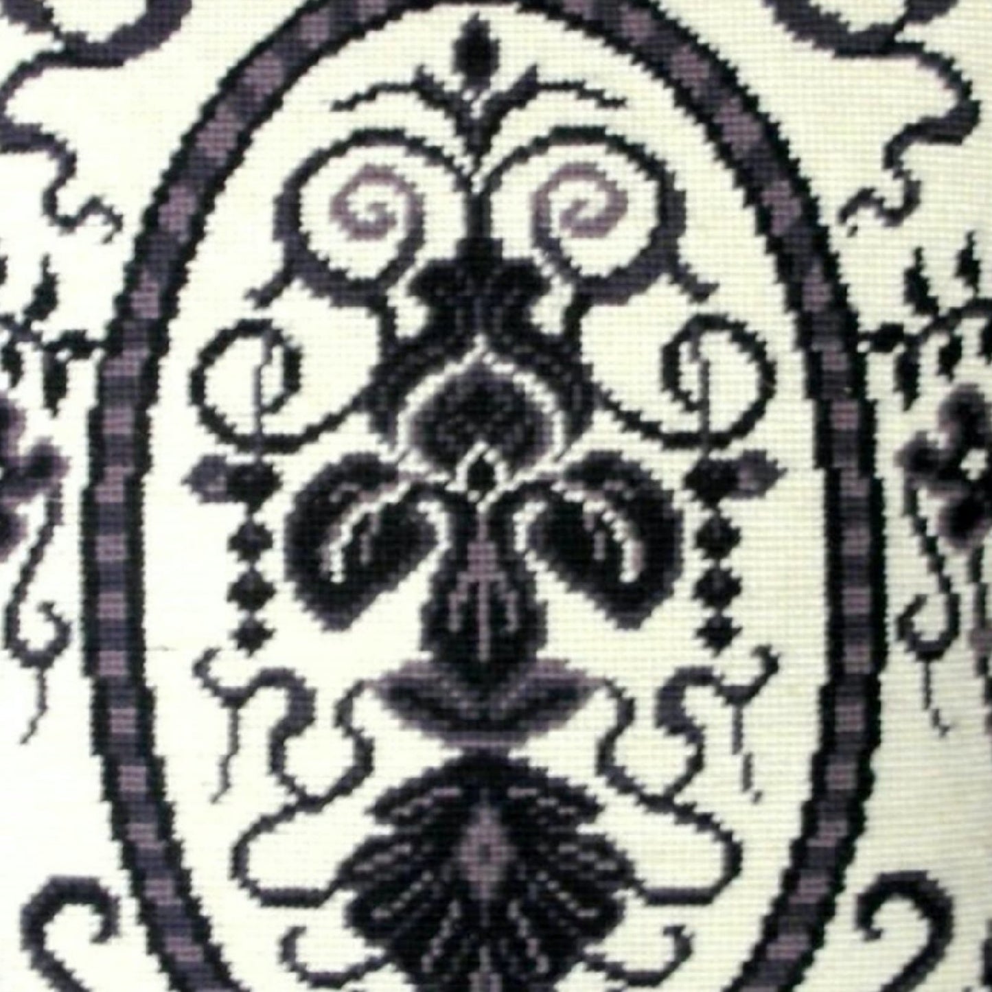 Handmade Wool Needlepoint Pillow Cover - Decorative Throw Cushion Cover - Vintage Floral Embroidery Design b/w floral in circle design with 2 color cording