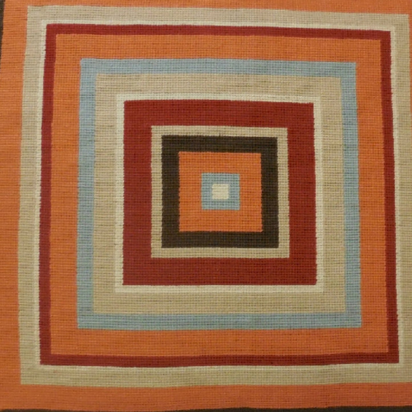 Handmade Wool Needlepoint Pillow Cover - Decorative Throw Cushion Cover - Vintage Floral Embroidery Design square in red, brown, blue, sand, salmon with tassels