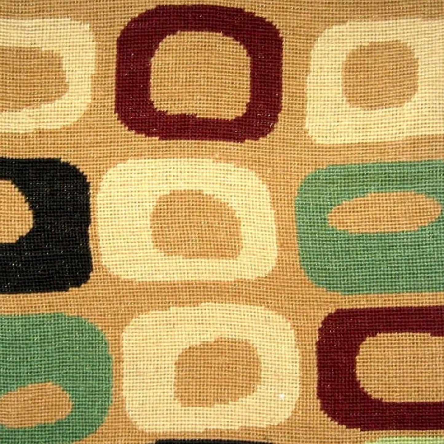 Handmade Wool Needlepoint Pillow Cover - Decorative Throw Cushion Cover - Vintage Floral Embroidery Design little square in red, green, sand on gold background