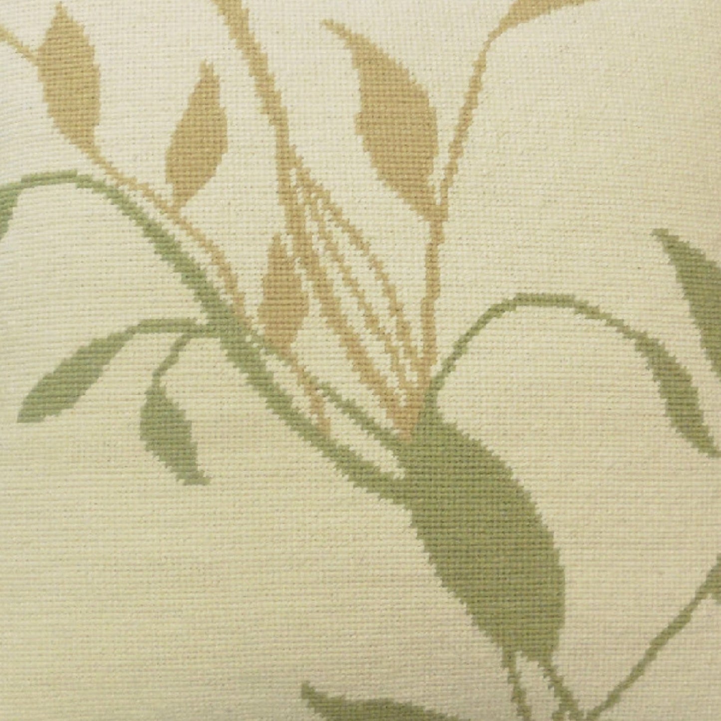 Handmade Wool Needlepoint Pillow Cover - Decorative Throw Cushion Cover - Vintage Floral Embroidery Design green/yellow leaves off-white background with cording