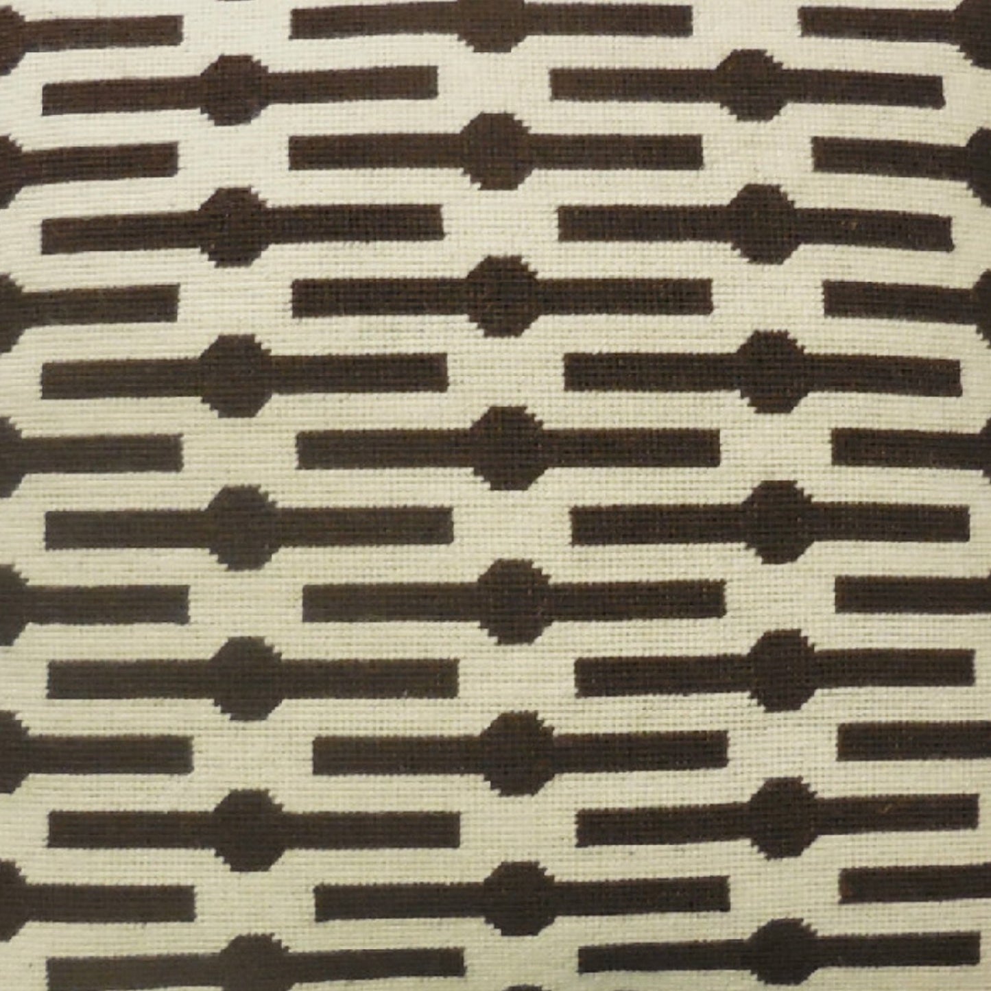 Handmade Wool Needlepoint Pillow Cover - Decorative Throw Cushion Cover - Vintage Floral Embroidery Design brown lines checkers cording