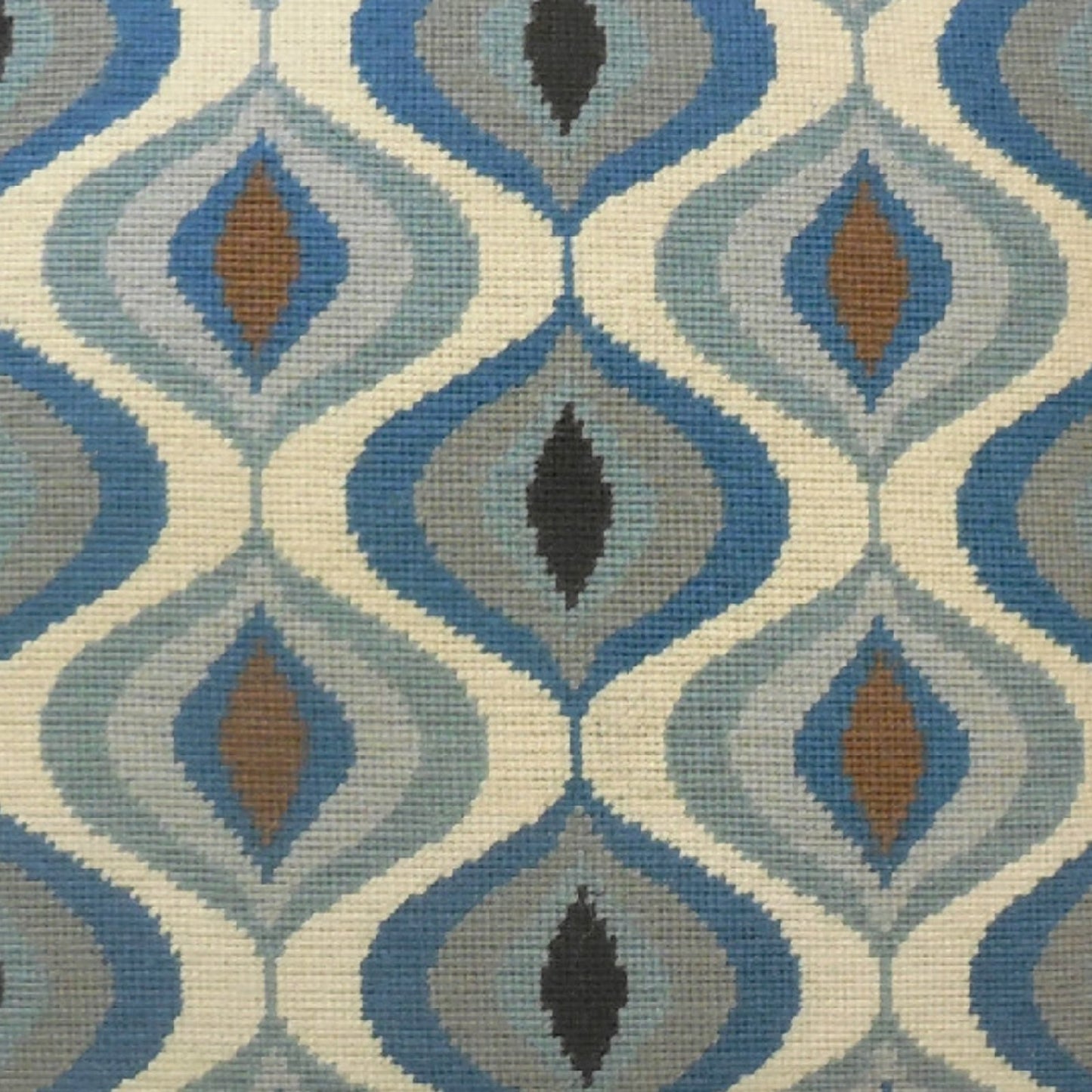 Handmade Wool Needlepoint Pillow Cover - Decorative Throw Cushion Cover - Vintage Floral Embroidery Design blue water drop pattern checker cording