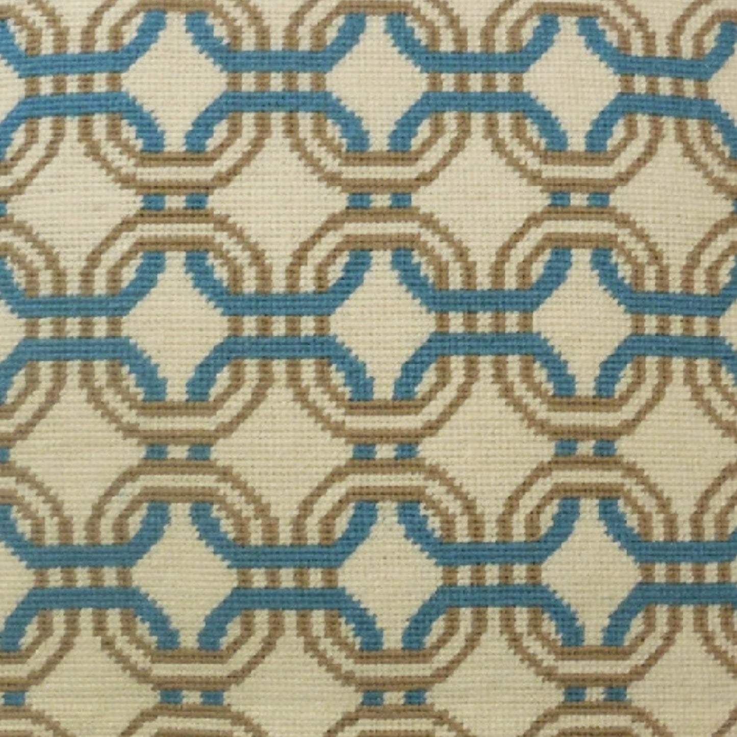 Handmade Wool Needlepoint Pillow Cover - Decorative Throw Cushion Cover - Vintage Floral Embroidery Design chain circle lake blue/mustard yellow checker cording