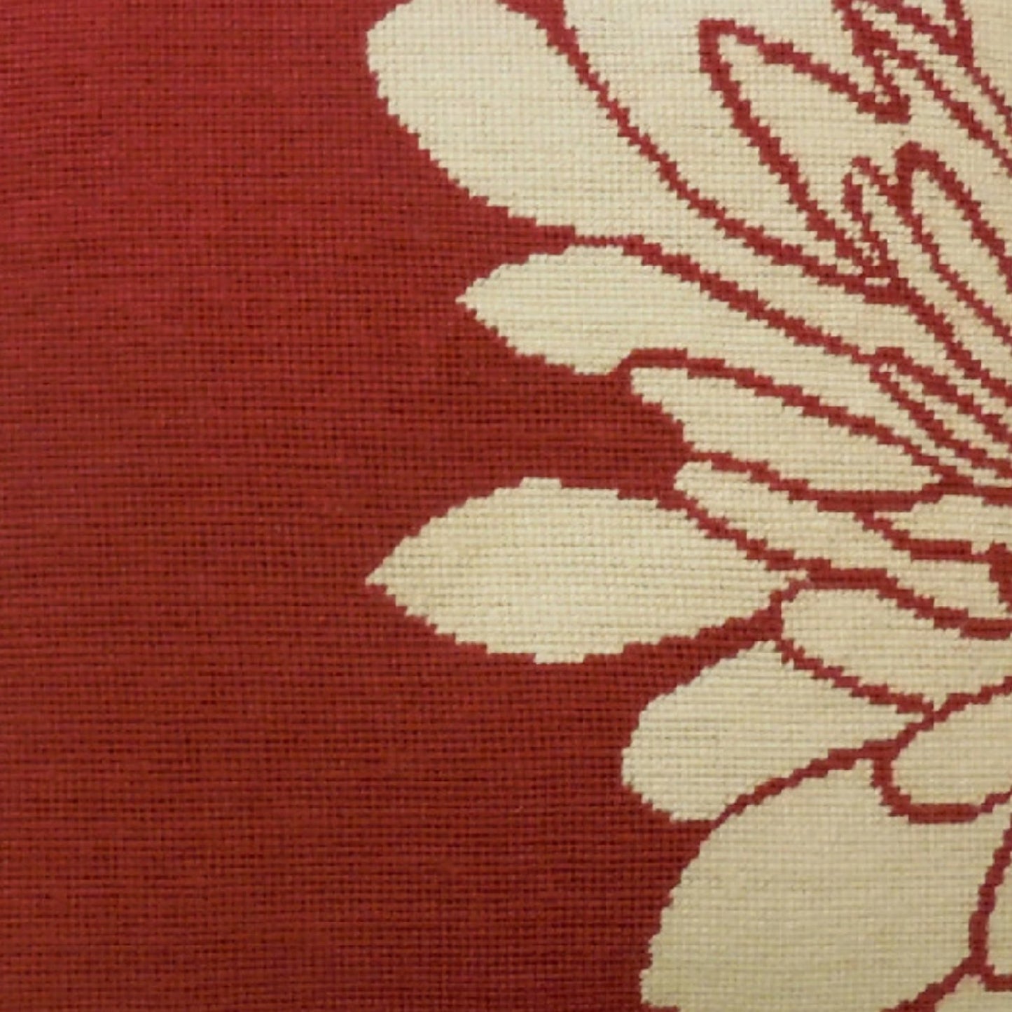 Handmade Wool Needlepoint Pillow Cover - Decorative Throw Cushion Cover - Vintage Floral Embroidery Design half flower red back checker cording
