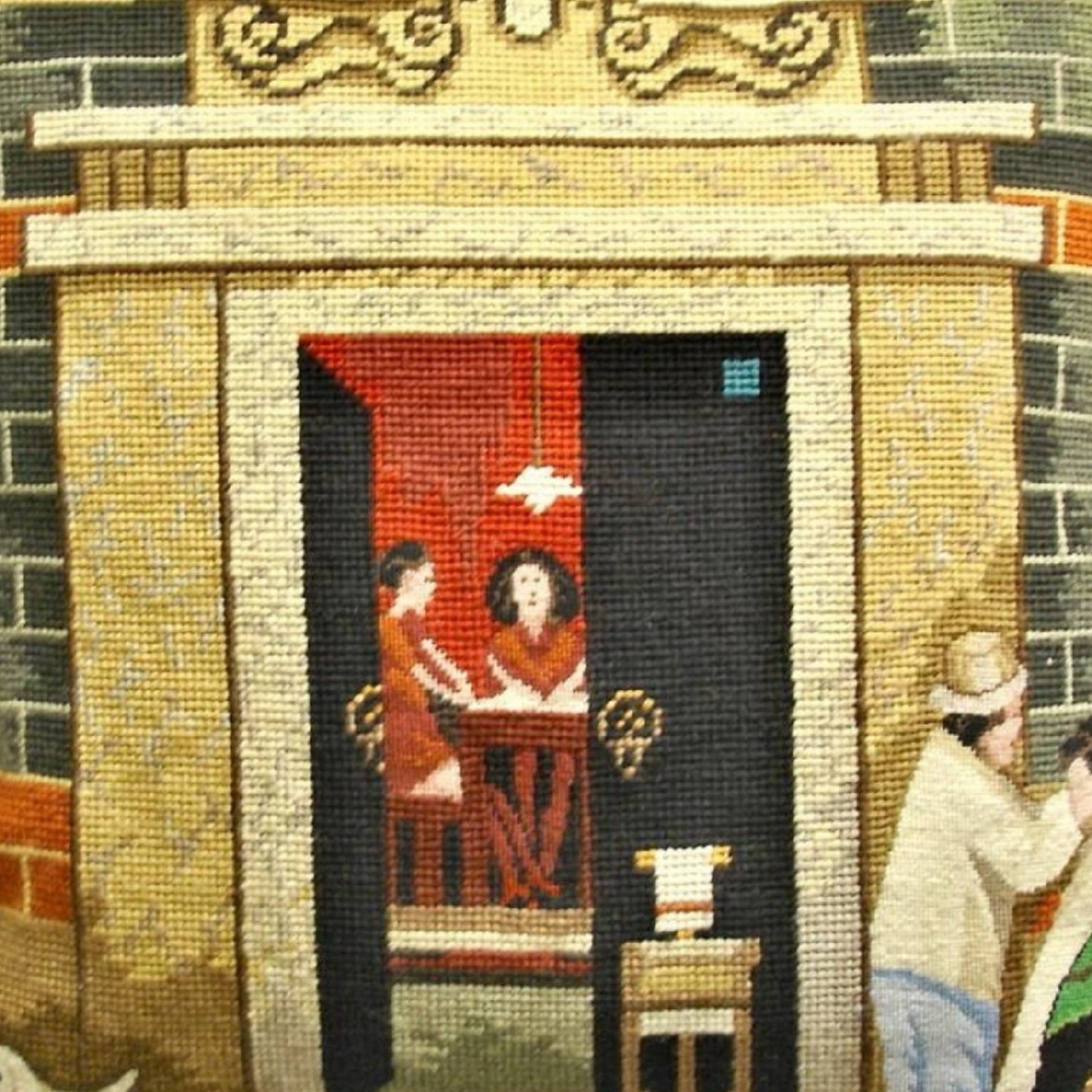 Handmade Wool Needlepoint Pillow Cover - Decorative Throw Cushion Cover - Vintage Floral Embroidery Design  Shanghai ShiKuMen with cording I