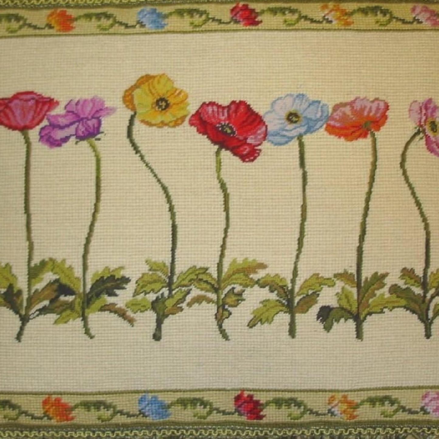 Handmade Wool Needlepoint Pillow Cover - Decorative Throw Cushion Cover - Vintage Floral Embroidery Design  with 2 color tassel