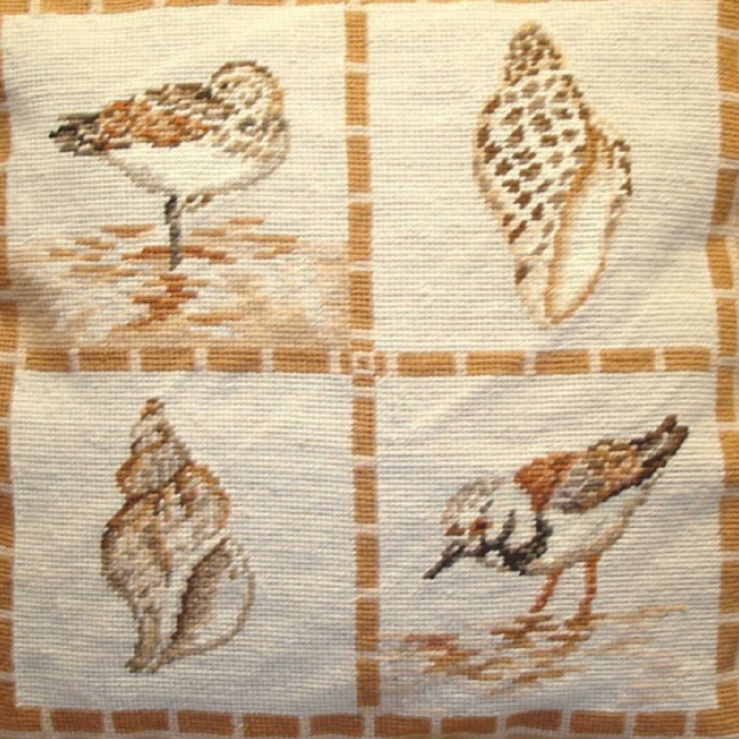 Handmade Wool Needlepoint Pillow Cover - Decorative Throw Cushion Cover - Vintage Floral Embroidery Design stone shells and birds with tassel