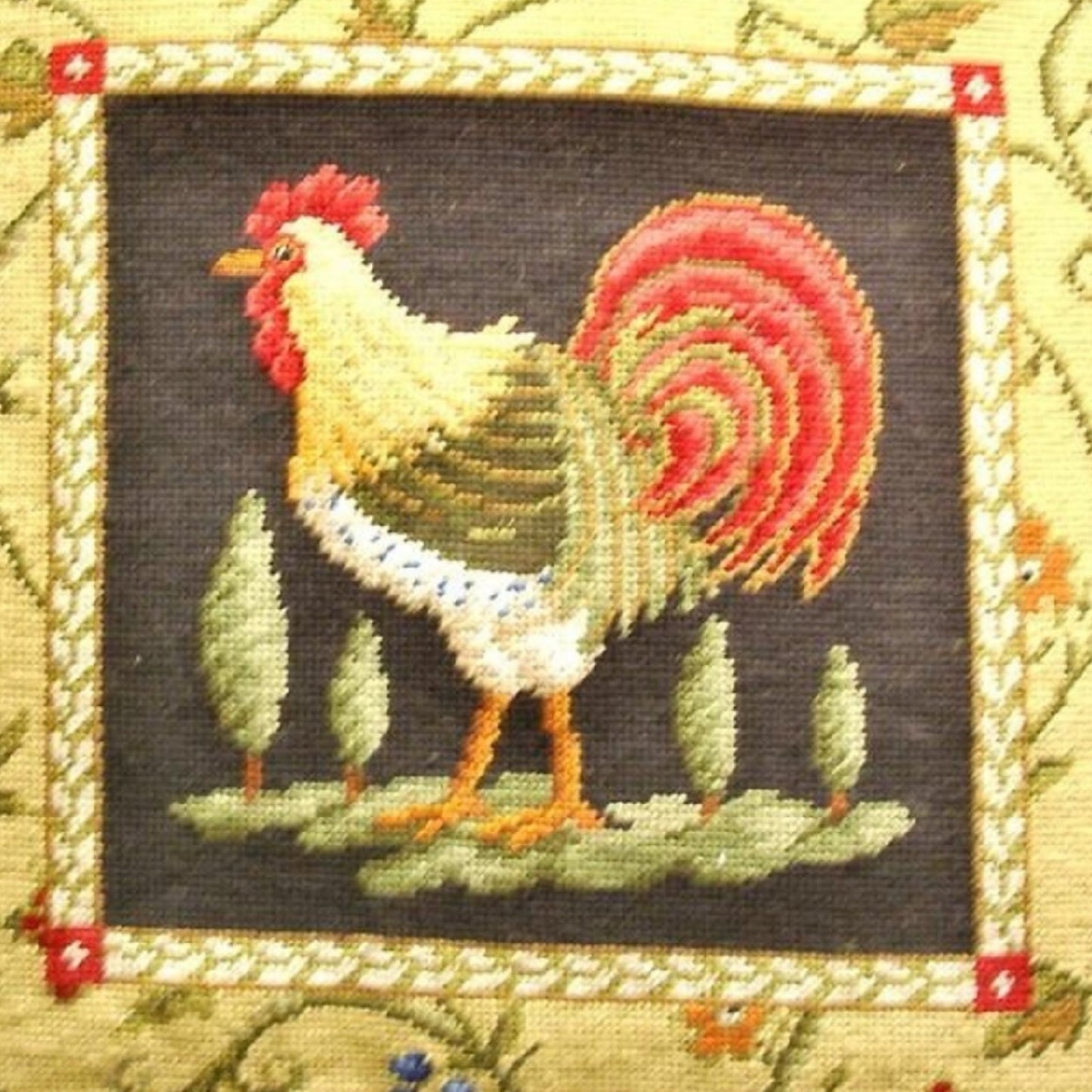 Handmade Wool Needlepoint Pillow Cover - Decorative Throw Cushion Cover - Vintage Floral Embroidery Design Sudi McCollums design II