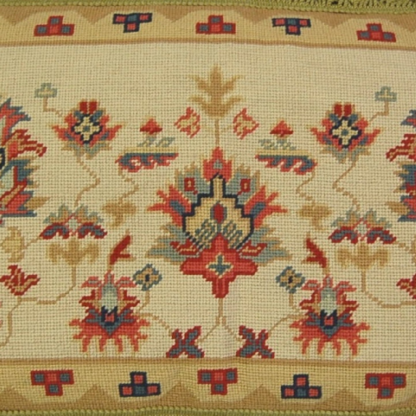 Handmade Wool Needlepoint Pillow Cover - Decorative Throw Cushion Cover - Vintage Floral Embroidery Design Turkish gold/red designs with gold tassels I