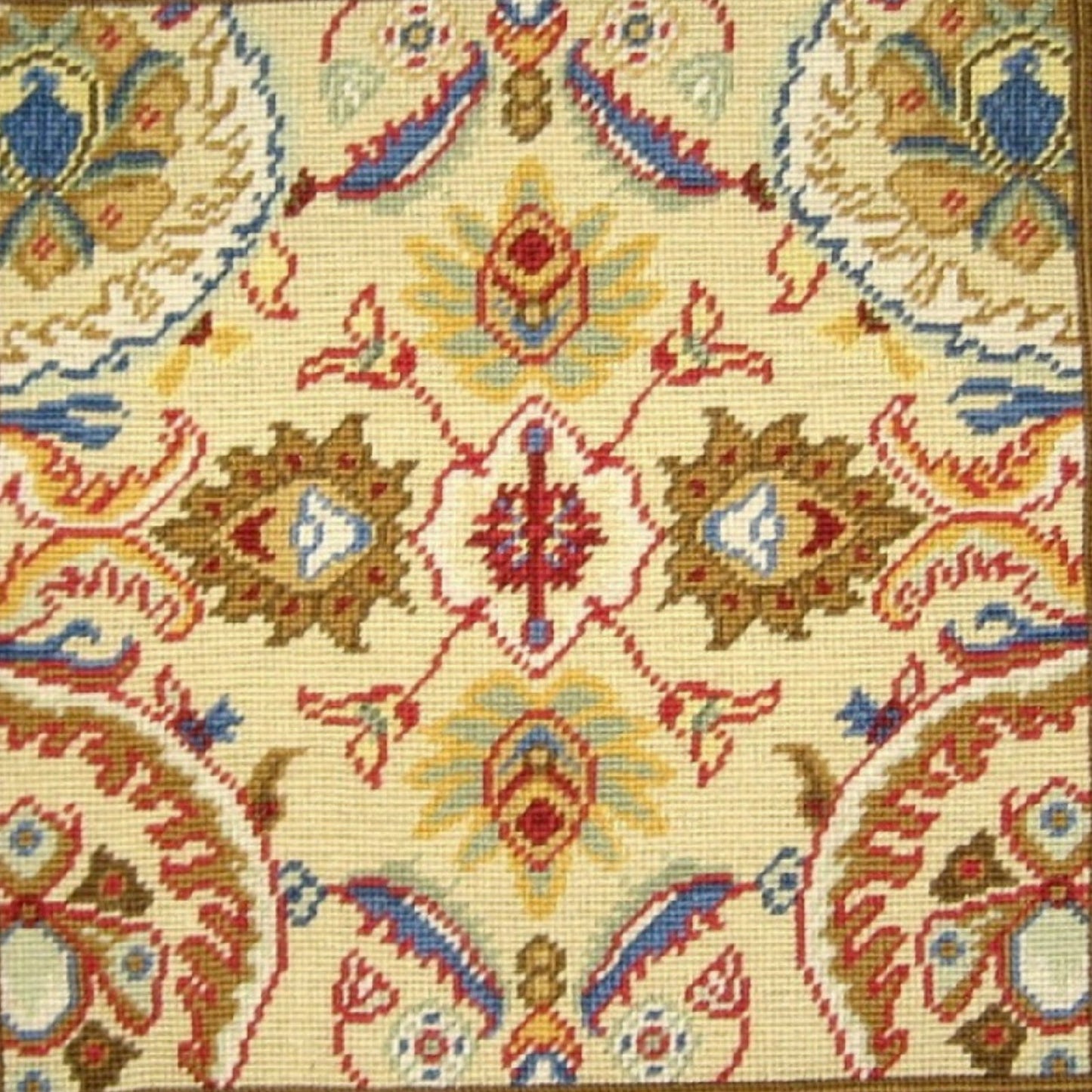 Handmade Wool Needlepoint Pillow Cover - Decorative Throw Cushion Cover - Vintage Floral Embroidery Design Turkisy gold/red with tassels