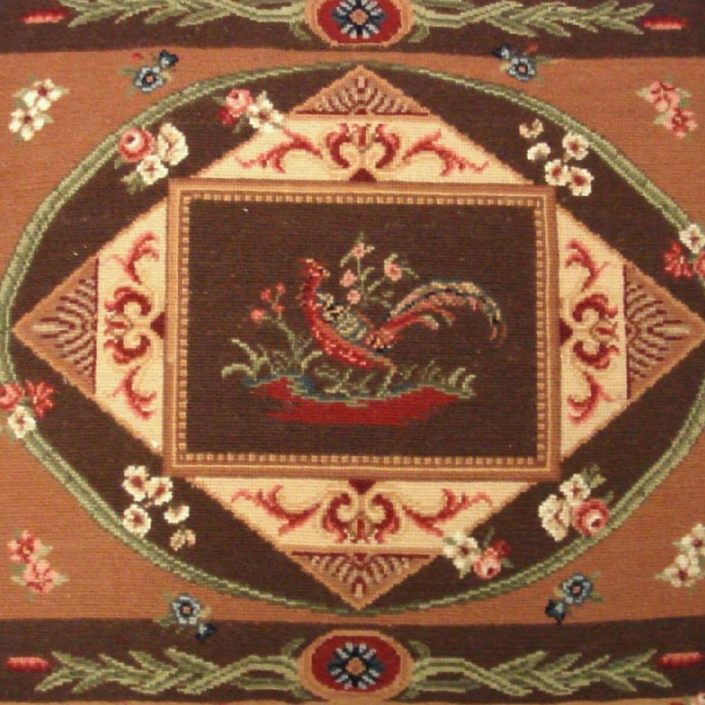 Handmade Wool Needlepoint Pillow Cover - Decorative Throw Cushion Cover - Vintage Floral Embroidery Design  pheasant center with tassels