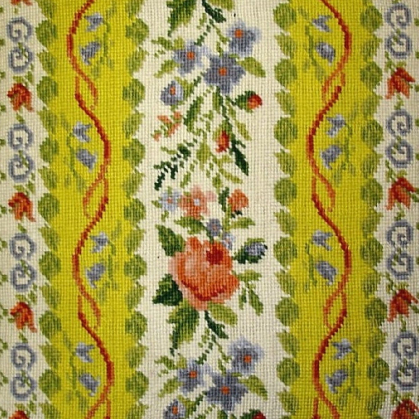 Handmade Wool Needlepoint Pillow Cover - Decorative Throw Cushion Cover - Vintage Floral Embroidery Design All check & flower with ivory cording