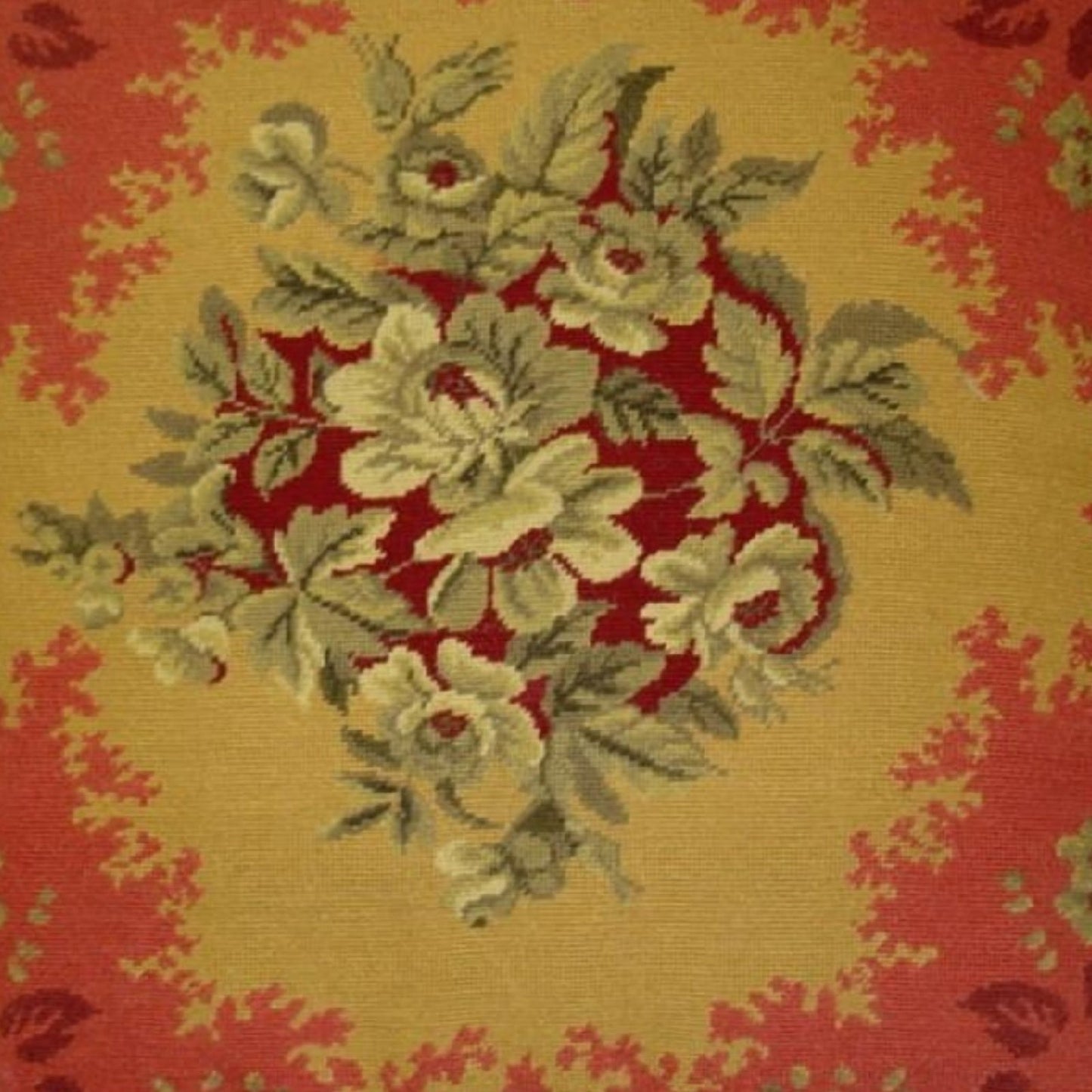 Handmade Wool Needlepoint Pillow Cover - Decorative Throw Cushion Cover - Vintage Floral Embroidery Design All  central floral red frame with nature tassels