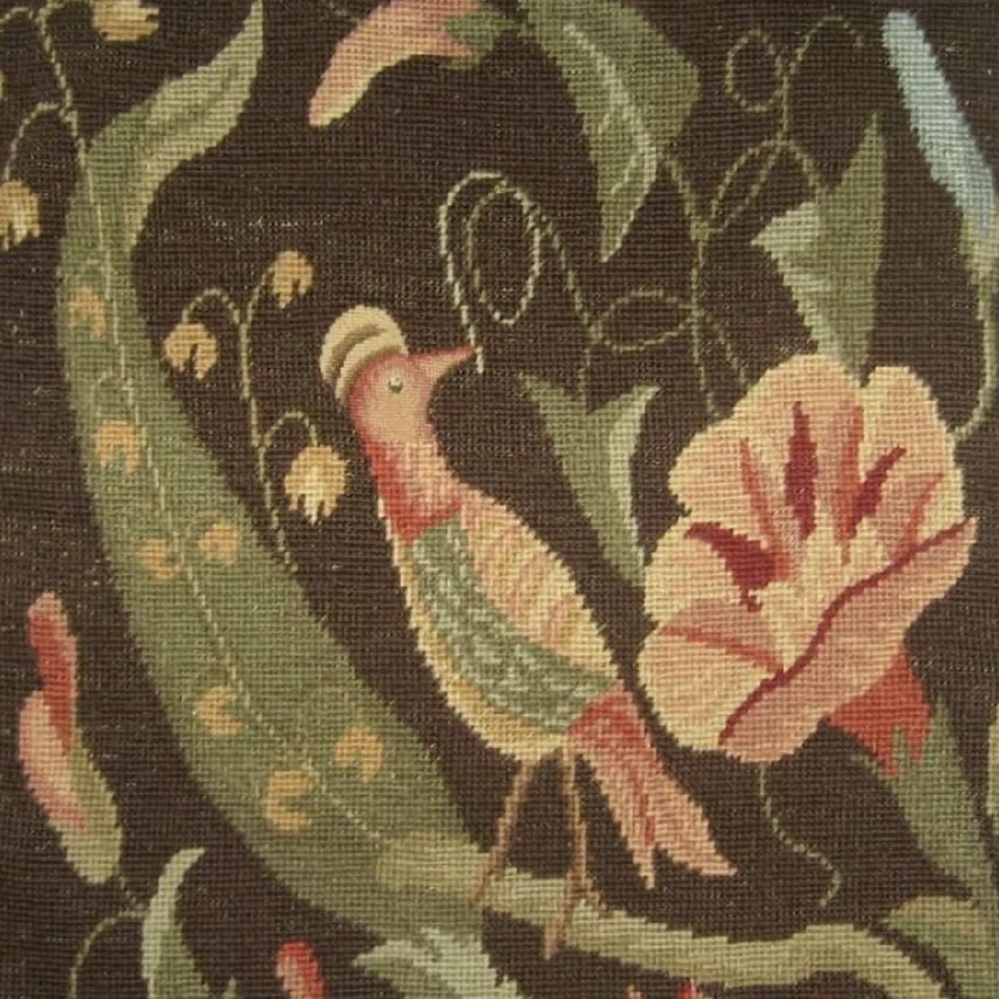 Handmade Wool Needlepoint Pillow Cover - Decorative Throw Cushion Cover - Vintage Floral Embroidery Design morning-glory/bird with tassel