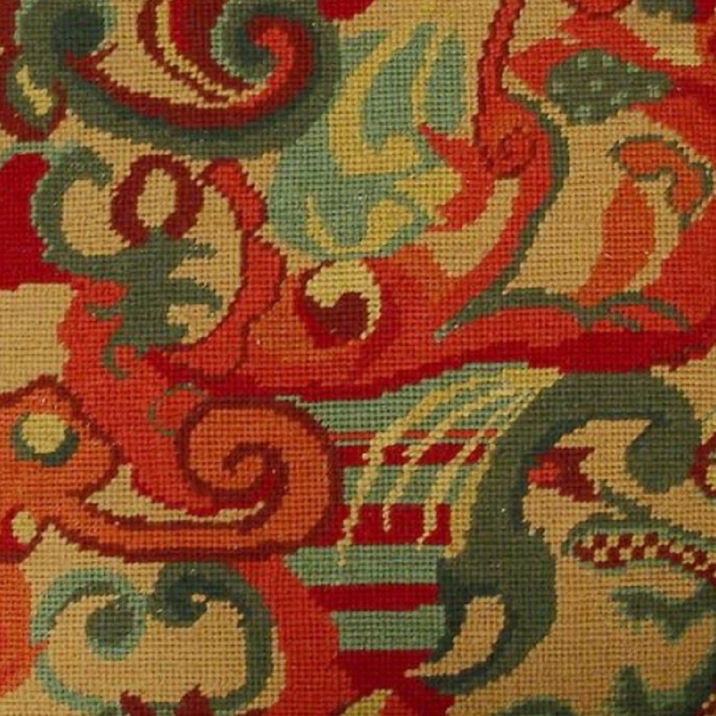 Handmade Wool Needlepoint Pillow Cover - Decorative Throw Cushion Cover - Vintage Floral Embroidery Design cloudy in shade of rich gold, red, green