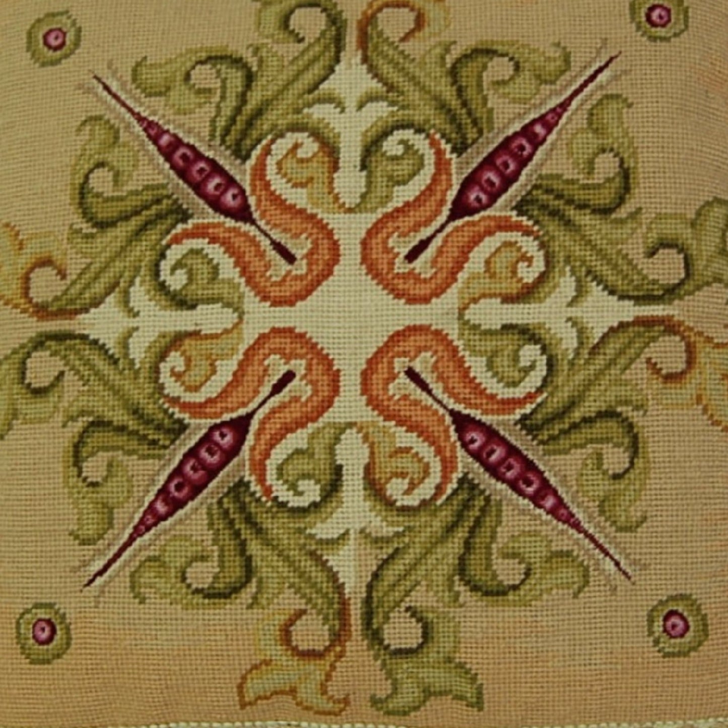 Handmade Wool Needlepoint Pillow Cover - Decorative Throw Cushion Cover - Vintage Floral Embroidery Design Corn blooming 3 with tassels