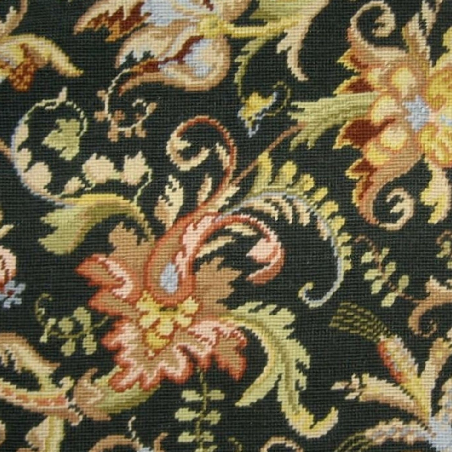 Handmade Wool Needlepoint Pillow Cover - Decorative Throw Cushion Cover - Vintage Floral Embroidery Design wheat flower blooming in summer midnight washed black back with tassels