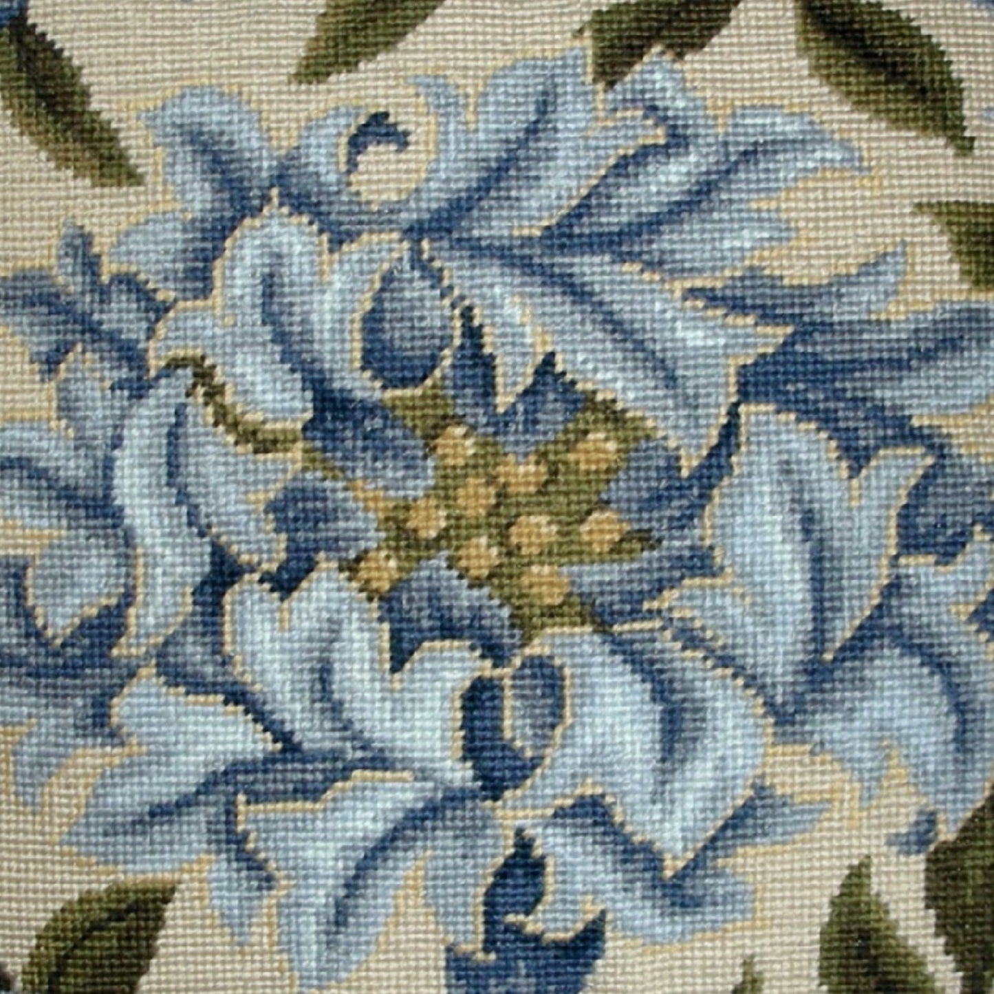 Handmade Wool Needlepoint Pillow Cover - Decorative Throw Cushion Cover - Vintage Floral Embroidery Design William Morris blue Chrysanthemum with 2 color blue tassels