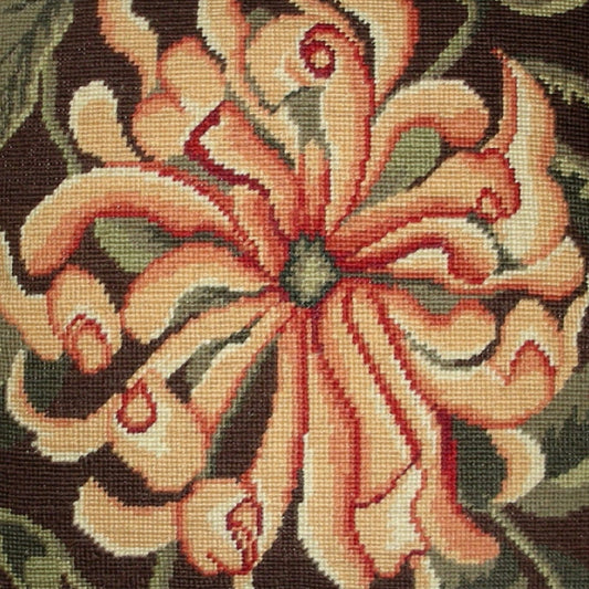 Handmade Wool Needlepoint Pillow Cover - Decorative Throw Cushion Cover - Vintage Floral Embroidery Design William Morris orange Chrysanthemum with 2 color tassels