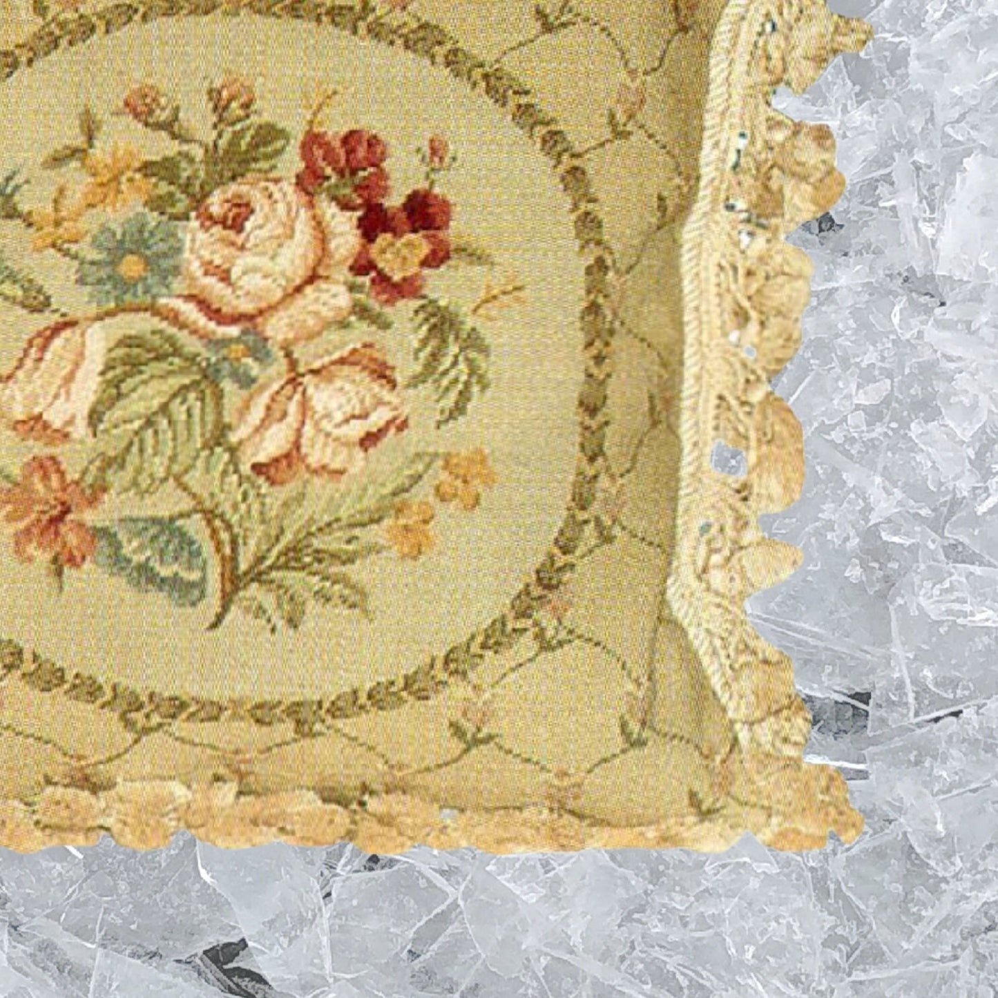 Handmade Wool Needlepoint Pillow Cover - Decorative Throw Cushion Cover - Vintage Floral Embroidery Design  floral in small leave circle with tassel