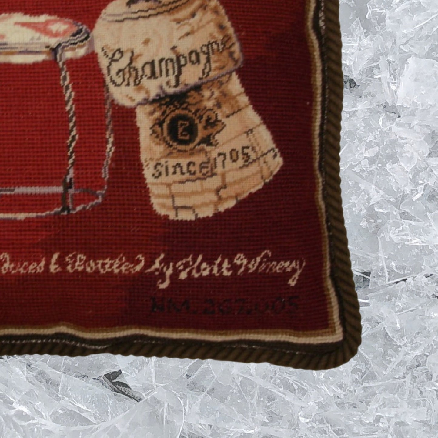 Handmade Wool Needlepoint Pillow Cover - Decorative Throw Cushion Cover - Vintage Floral Embroidery Design cork & wire red back Angela Staehling designPrivate Reserve with cording