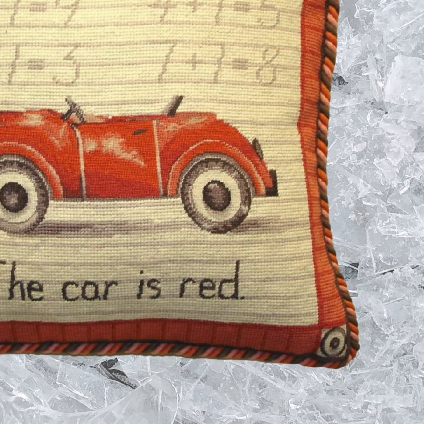 Handmade Wool Needlepoint Pillow Cover - Decorative Throw Cushion Cover - Vintage Floral Embroidery Design Car Lauren Hamilton Design