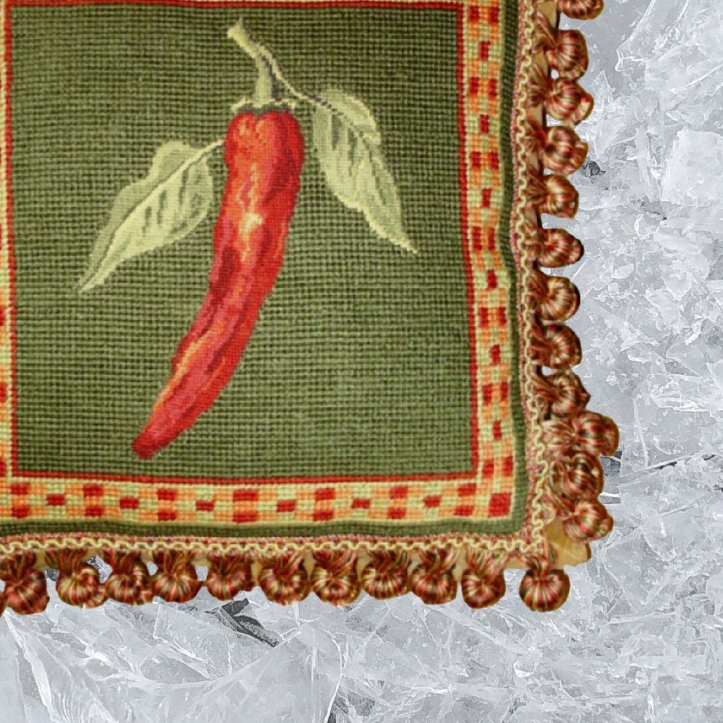 Handmade Wool Needlepoint Pillow Cover - Decorative Throw Cushion Cover - Vintage Floral Embroidery Design  background 3 color tassel 5