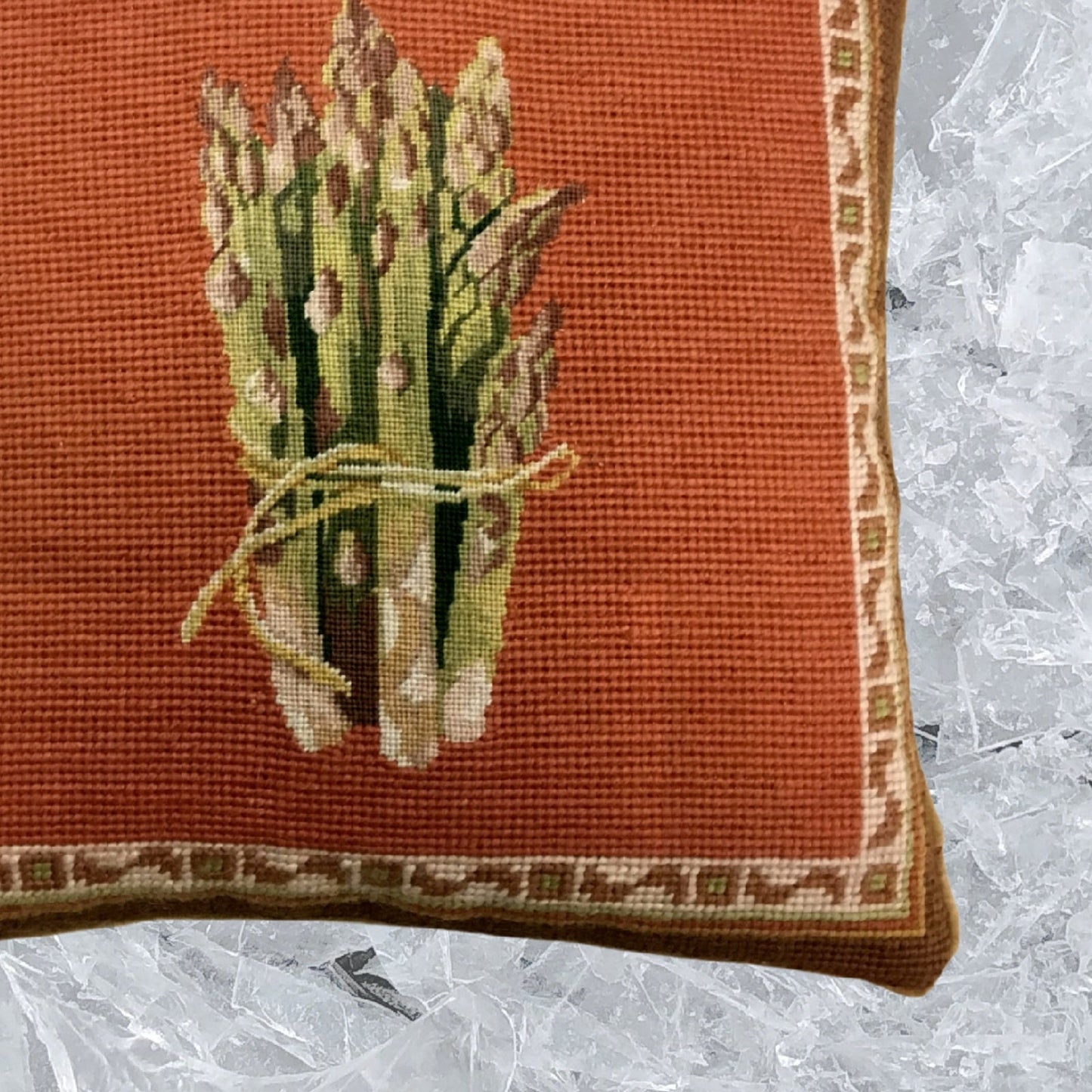 Handmade Wool Needlepoint Pillow Cover - Decorative Throw Cushion Cover - Vintage Floral Embroidery Design asparagus