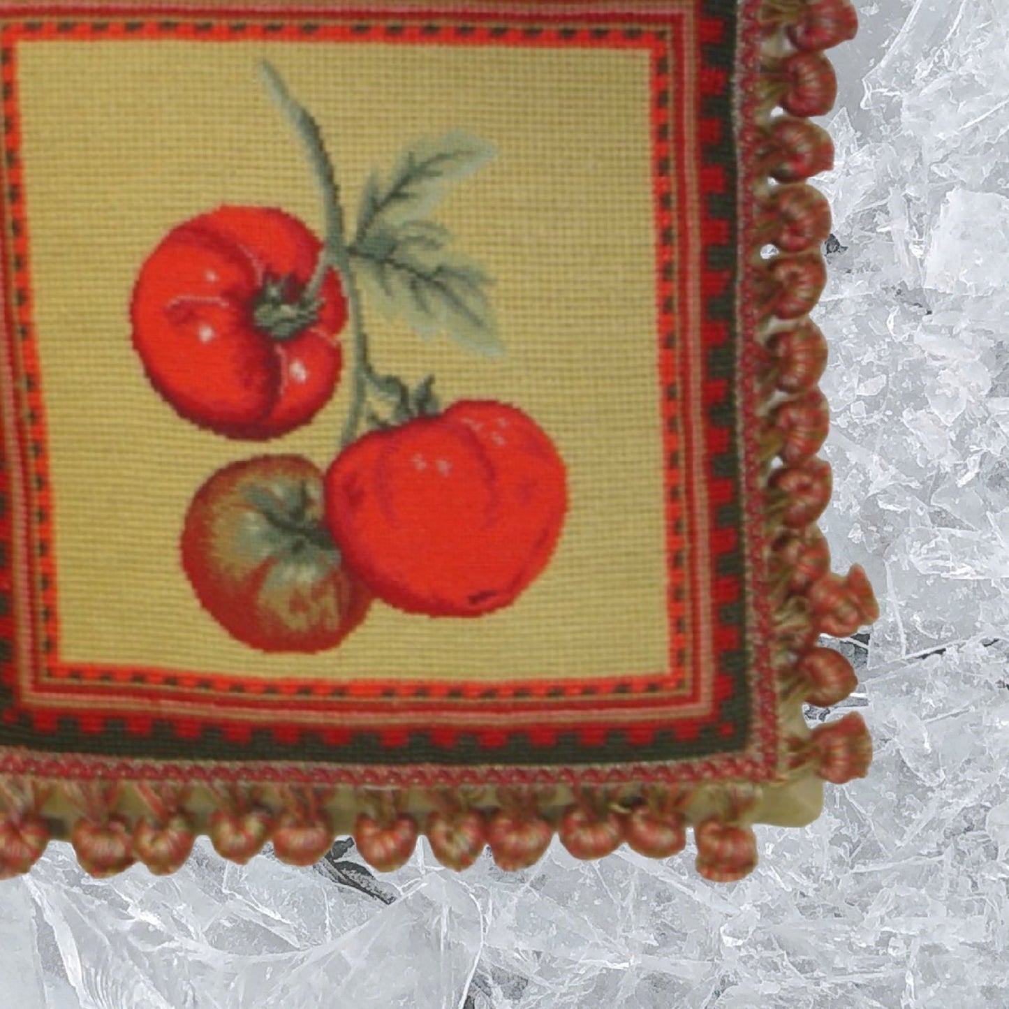 Handmade Wool Needlepoint Pillow Cover - Decorative Throw Cushion Cover - Vintage Floral Embroidery Design  background 3 color tassel