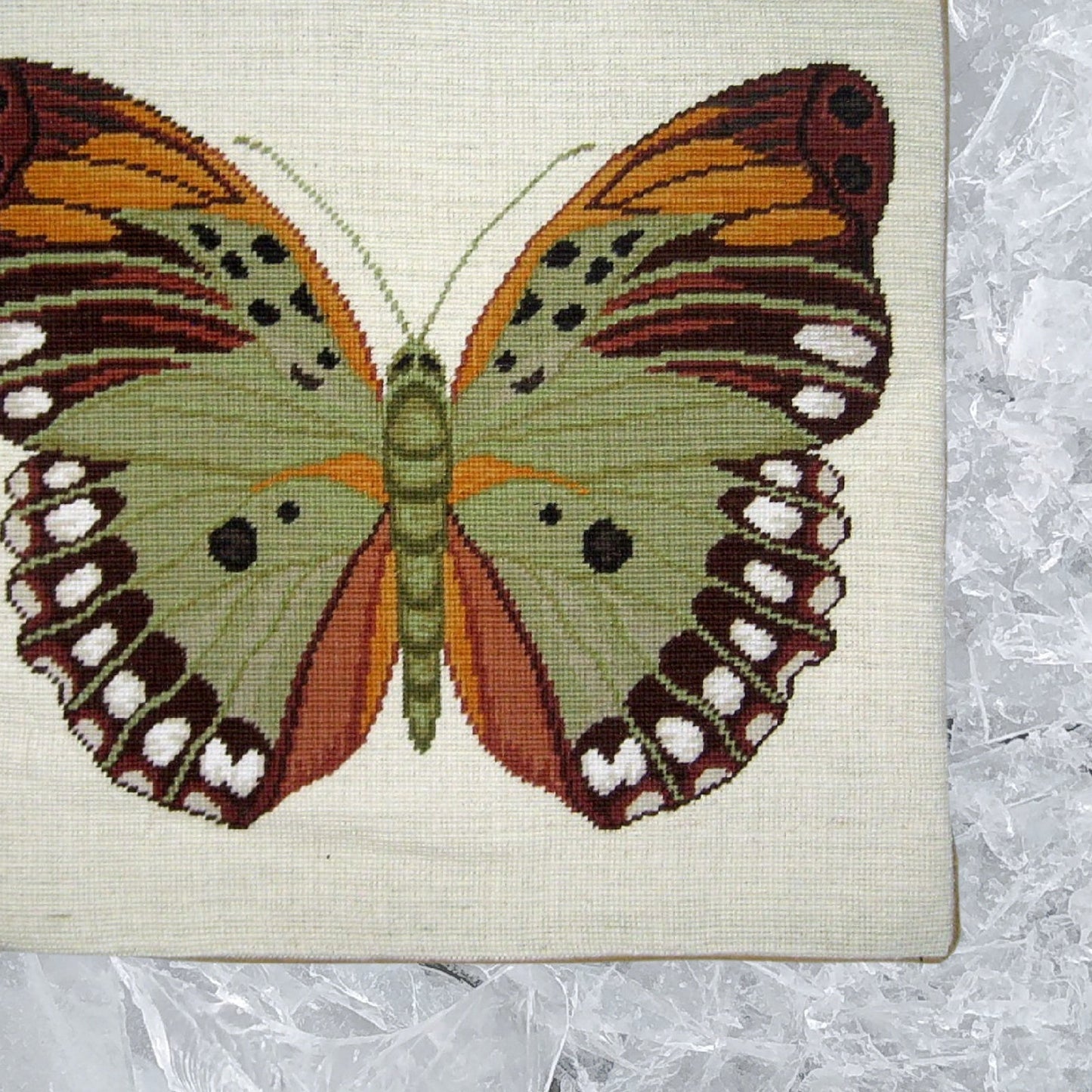 Handmade Wool Needlepoint Pillow Cover - Decorative Throw Cushion Cover - Vintage Floral Embroidery Design big butterfly 1