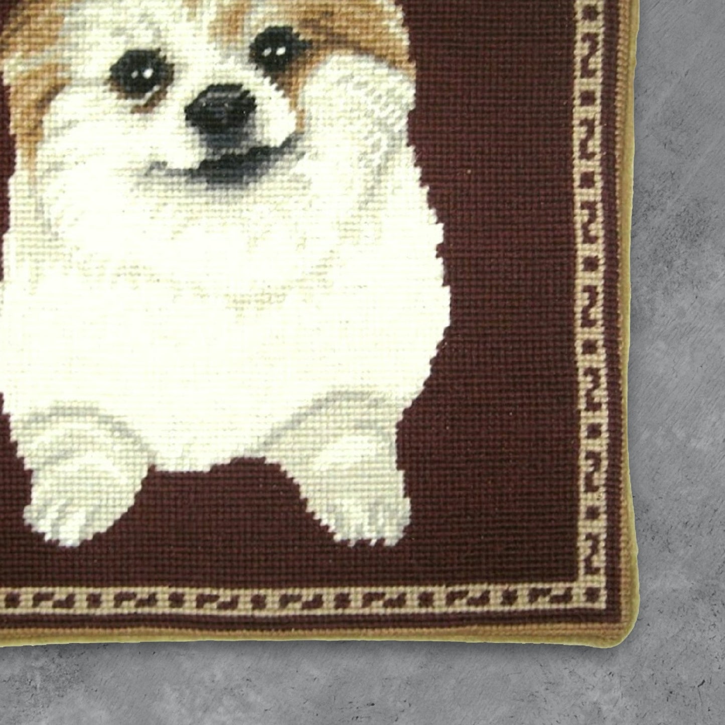 Handmade Wool Needlepoint Pillow Cover - Decorative Throw Cushion Cover - Vintage Floral Embroidery Design bichon burgundy background
