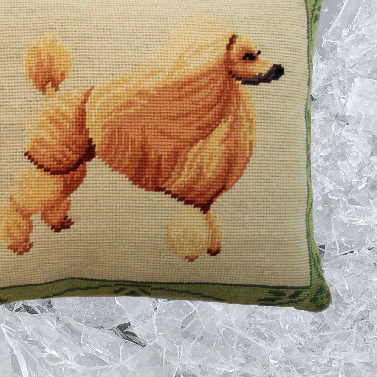 Handmade Wool Needlepoint Pillow Cover - Decorative Throw Cushion Cover - Vintage Floral Embroidery Design yellow poodle
