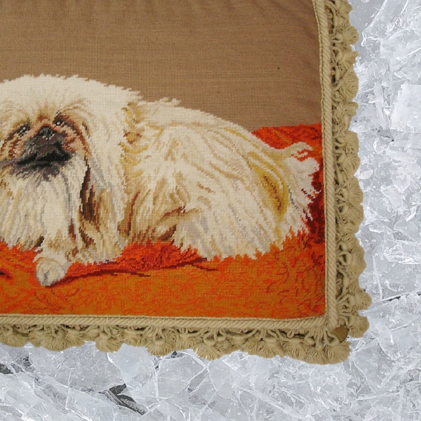 Handmade Wool Needlepoint Pillow Cover - Decorative Throw Cushion Cover - Vintage Floral Embroidery Design  Pekiness in the carol rug with nature tassel