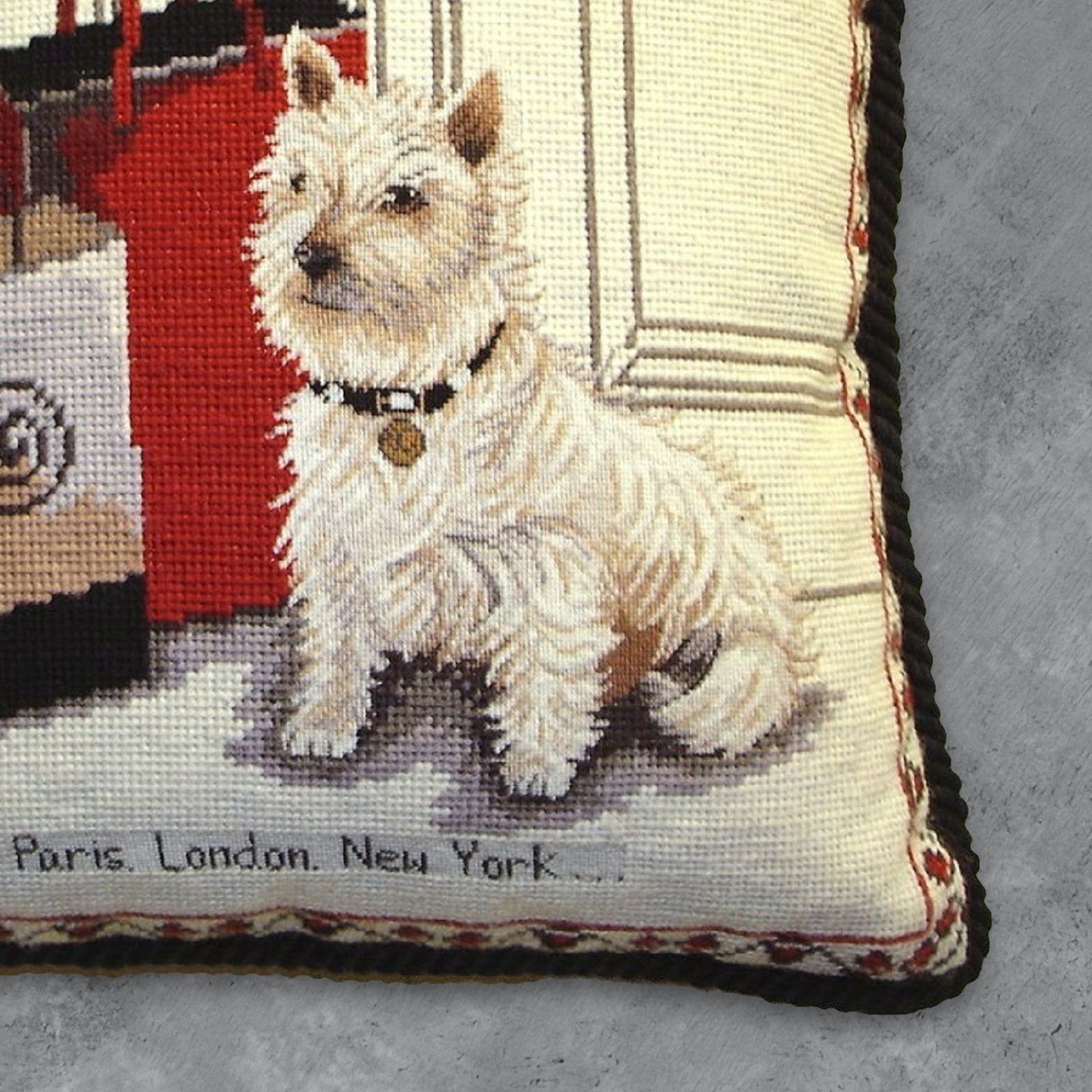 Handmade Wool Needlepoint Pillow Cover - Decorative Throw Cushion Cover - Vintage Floral Embroidery Design  with cording