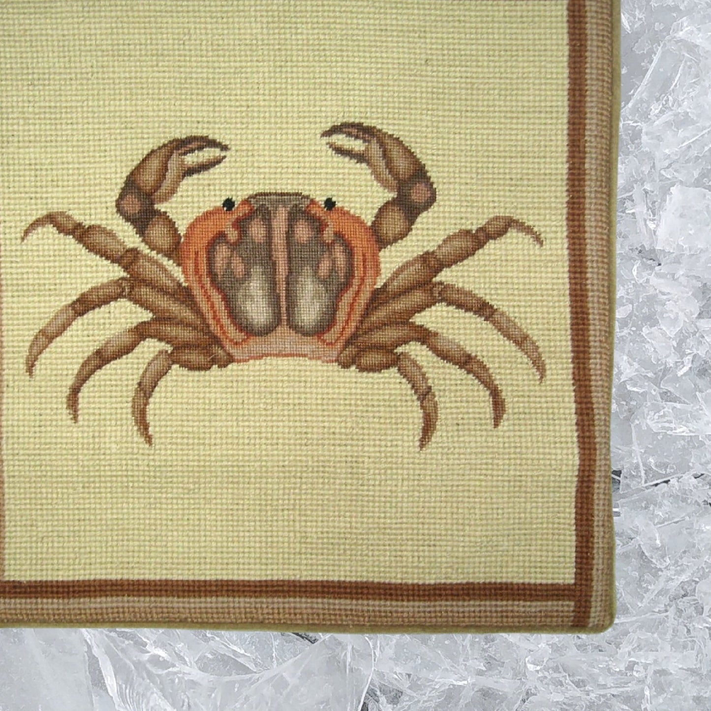 Handmade Wool Needlepoint Pillow Cover - Decorative Throw Cushion Cover - Vintage Floral Embroidery Design brown crab