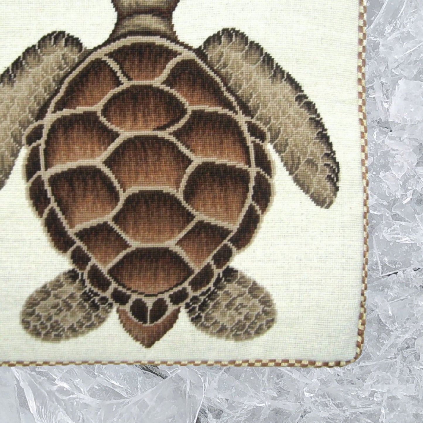 Handmade Wool Needlepoint Pillow Cover - Decorative Throw Cushion Cover - Vintage Floral Embroidery Design brown turtle with cording