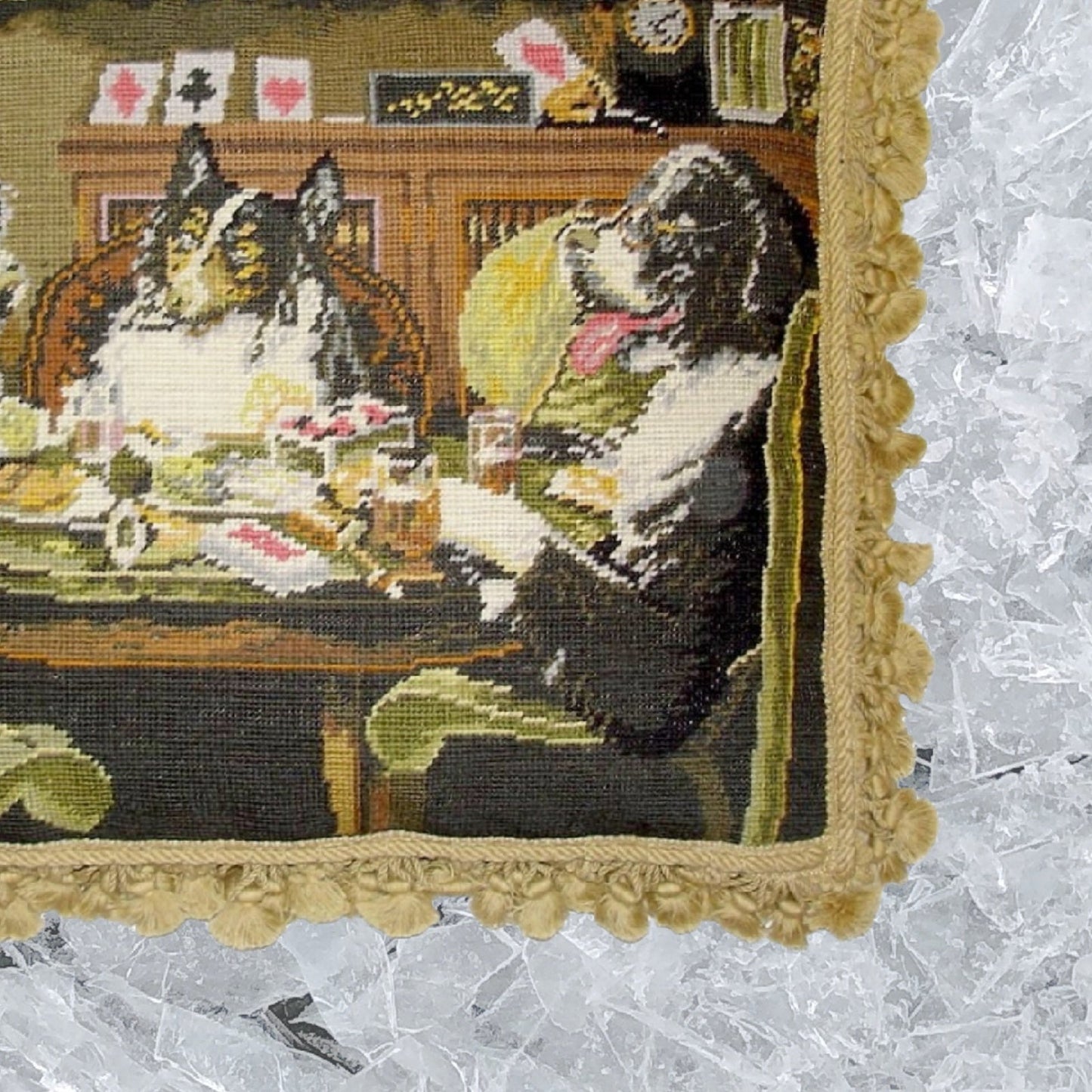 Handmade Wool Needlepoint Pillow Cover - Decorative Throw Cushion Cover - Vintage Floral Embroidery Design  Coolidge DogA Bold Bluff