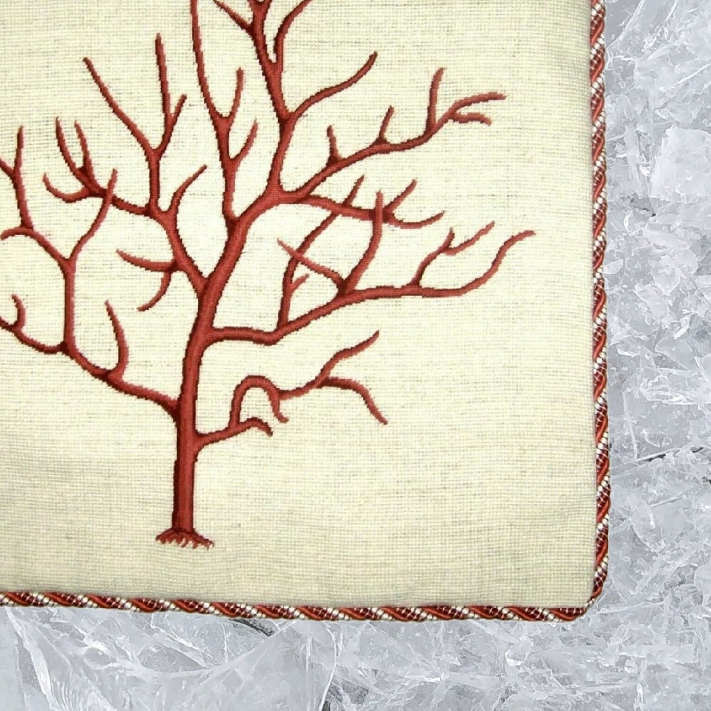 Handmade Wool Needlepoint Pillow Cover - Decorative Throw Cushion Cover - Vintage Floral Embroidery Design red small coral with cording