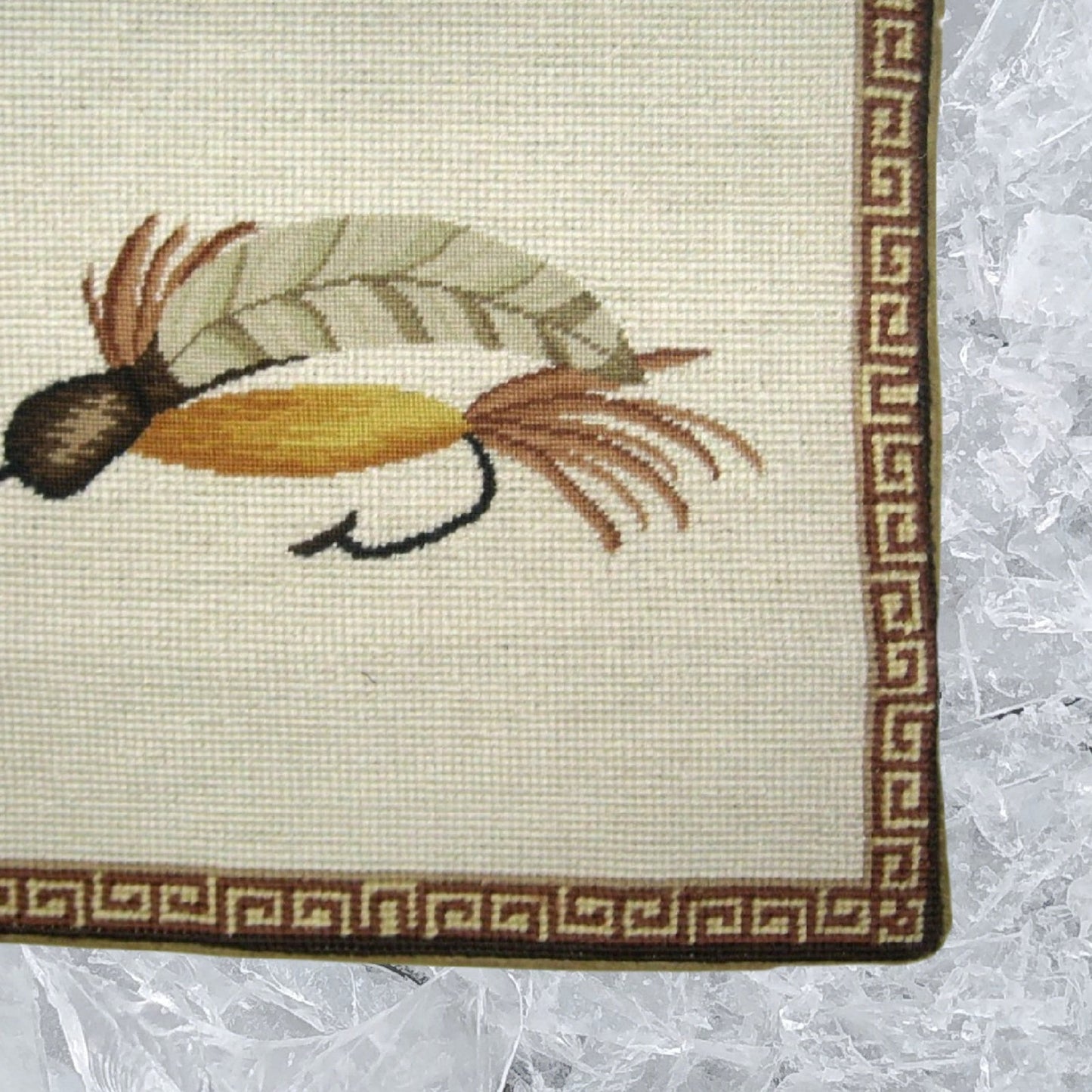 Handmade Wool Needlepoint Pillow Cover - Decorative Throw Cushion Cover - Vintage Floral Embroidery Design Fienst  white feather fish-hook