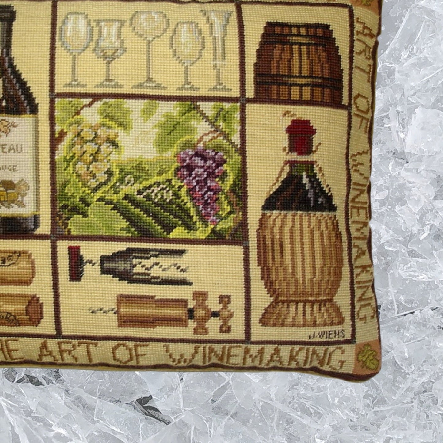 Needlepoint Hand-Embroidered Wool Throw Pillow Exquisite Home Designs James Winess designThe art of wine making,&