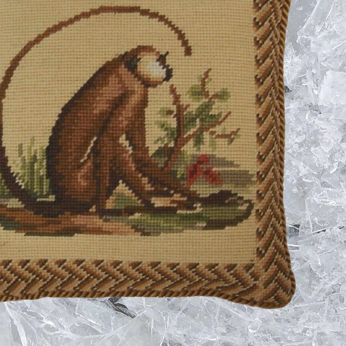 Handmade Wool Needlepoint Pillow Cover - Decorative Throw Cushion Cover - Vintage Floral Embroidery Design monkey long tail