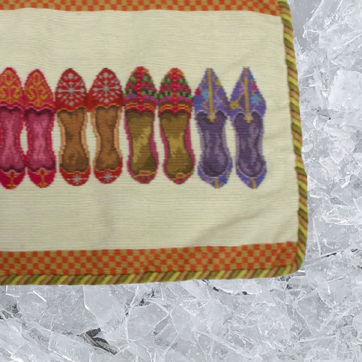 Handmade Wool Needlepoint Pillow Cover - Decorative Throw Cushion Cover - Vintage Floral Embroidery Design  5 pairs shoes with cording